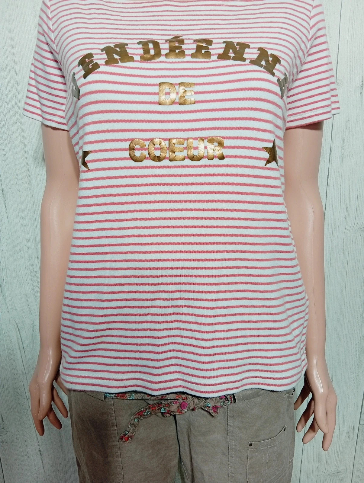 T-shirt manche courte femme - taille XL/42 - La mouette - couleur corail et blanc – La mouette – taille XL / 42 / 14 3