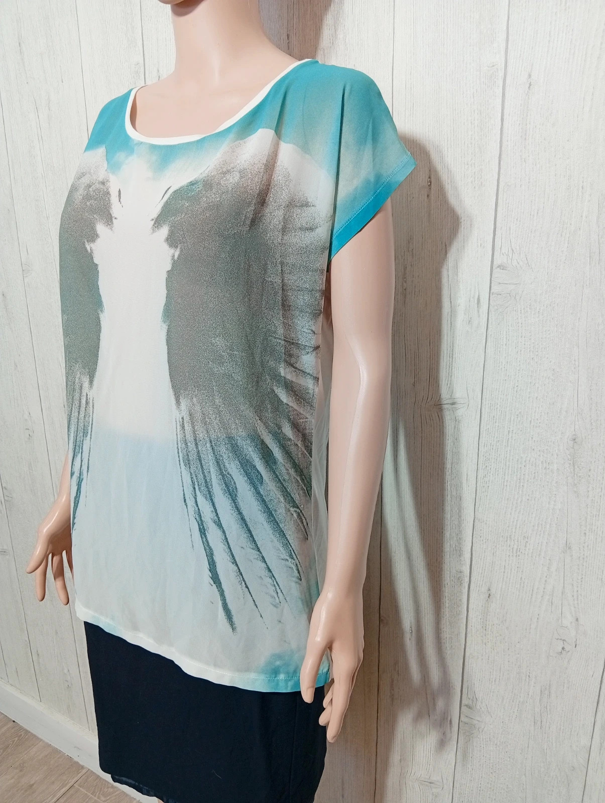 T-shirt manche courte femme - taille XL/42 - camaïeu -couleur blanc gris turquoise – Camaïeu – taille XL / 42 / 14 5