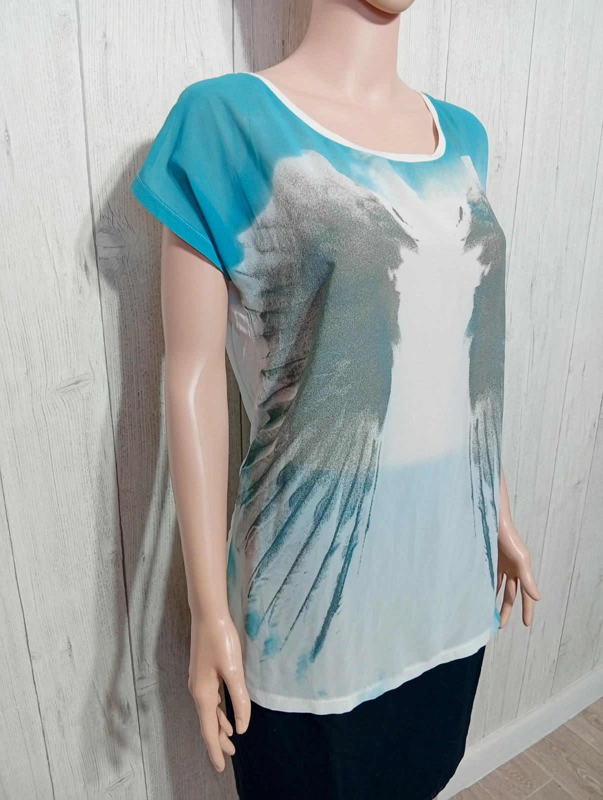 T-shirt manche courte femme - taille XL/42 - camaïeu -couleur blanc gris turquoise – Camaïeu – taille XL / 42 / 14 4