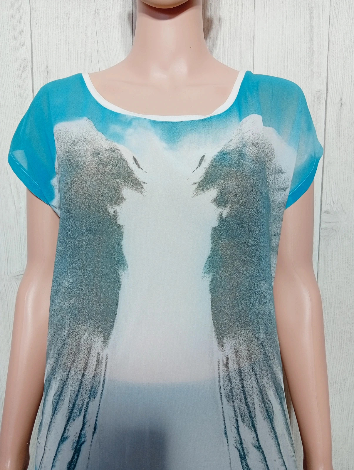 T-shirt manche courte femme - taille XL/42 - camaïeu -couleur blanc gris turquoise – Camaïeu – taille XL / 42 / 14 2