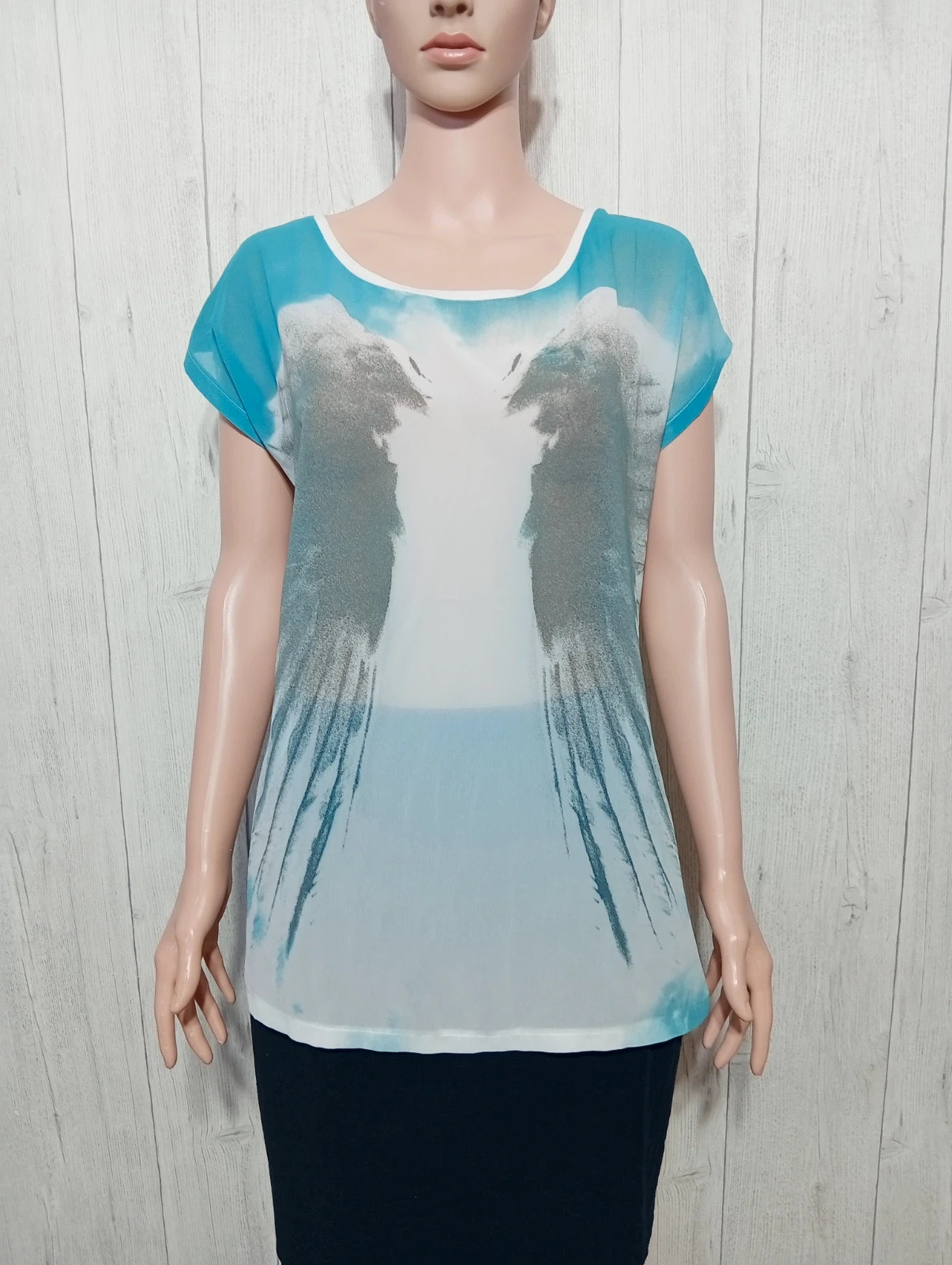 T-shirt manche courte femme - taille XL/42 - camaïeu -couleur blanc gris turquoise – Camaïeu – taille XL / 42 / 14