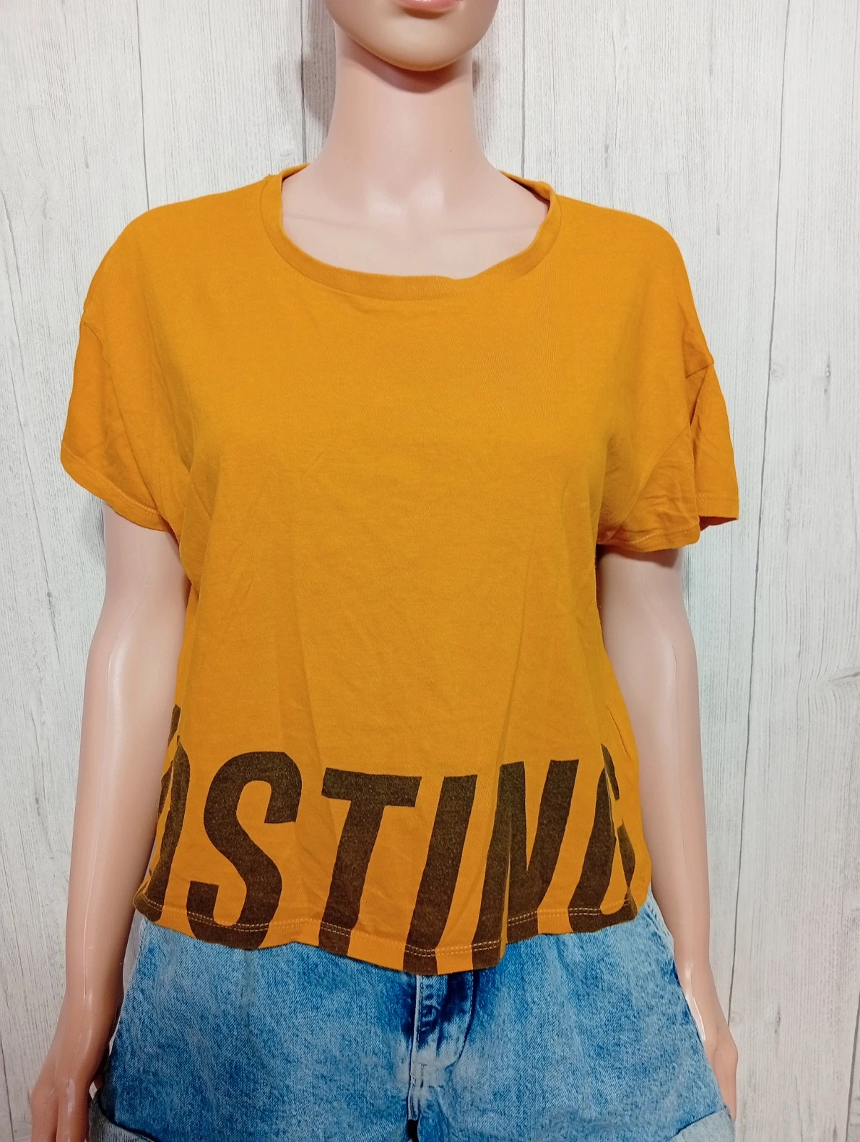 T-shirt manche courte femme - taille XL/42 - Jennyfer - couleur moutarde et noir – Jennyfer – taille XL / 42 / 14