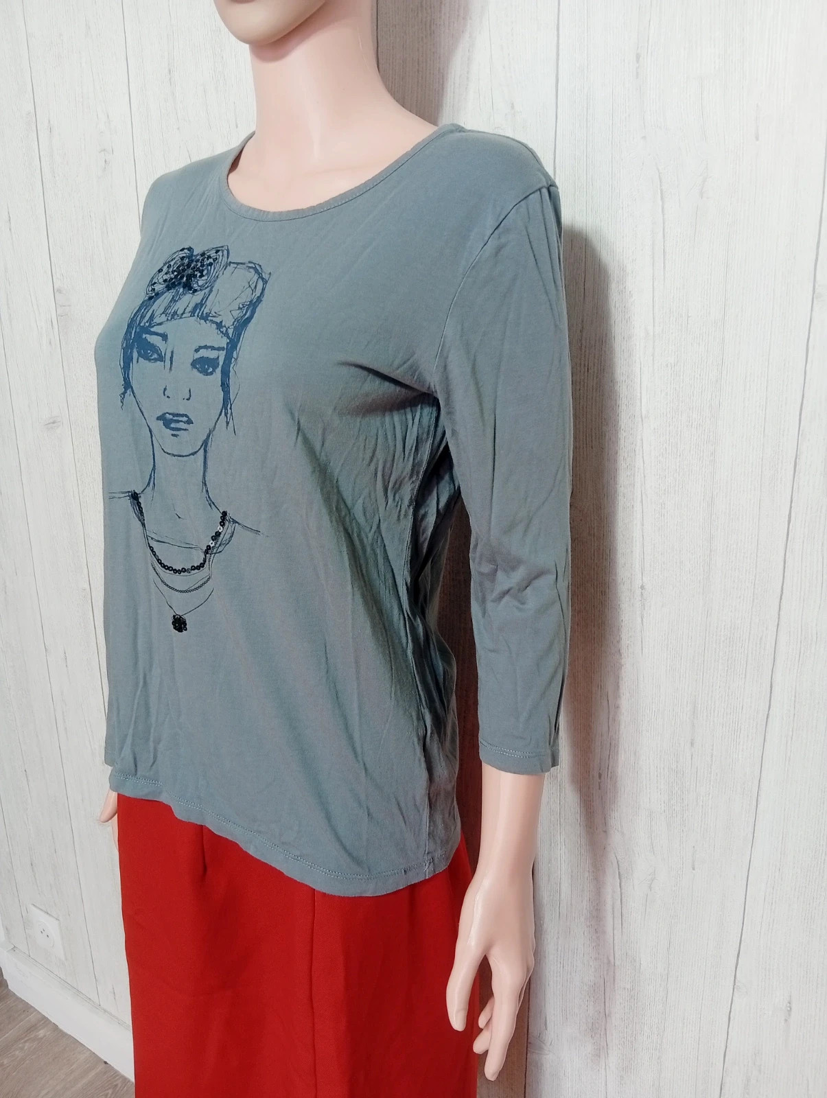 T-shirt manche longue femme- taille XL/42 - Caroll - couleur gris et noir – Caroll – taille XL / 42 / 14 5