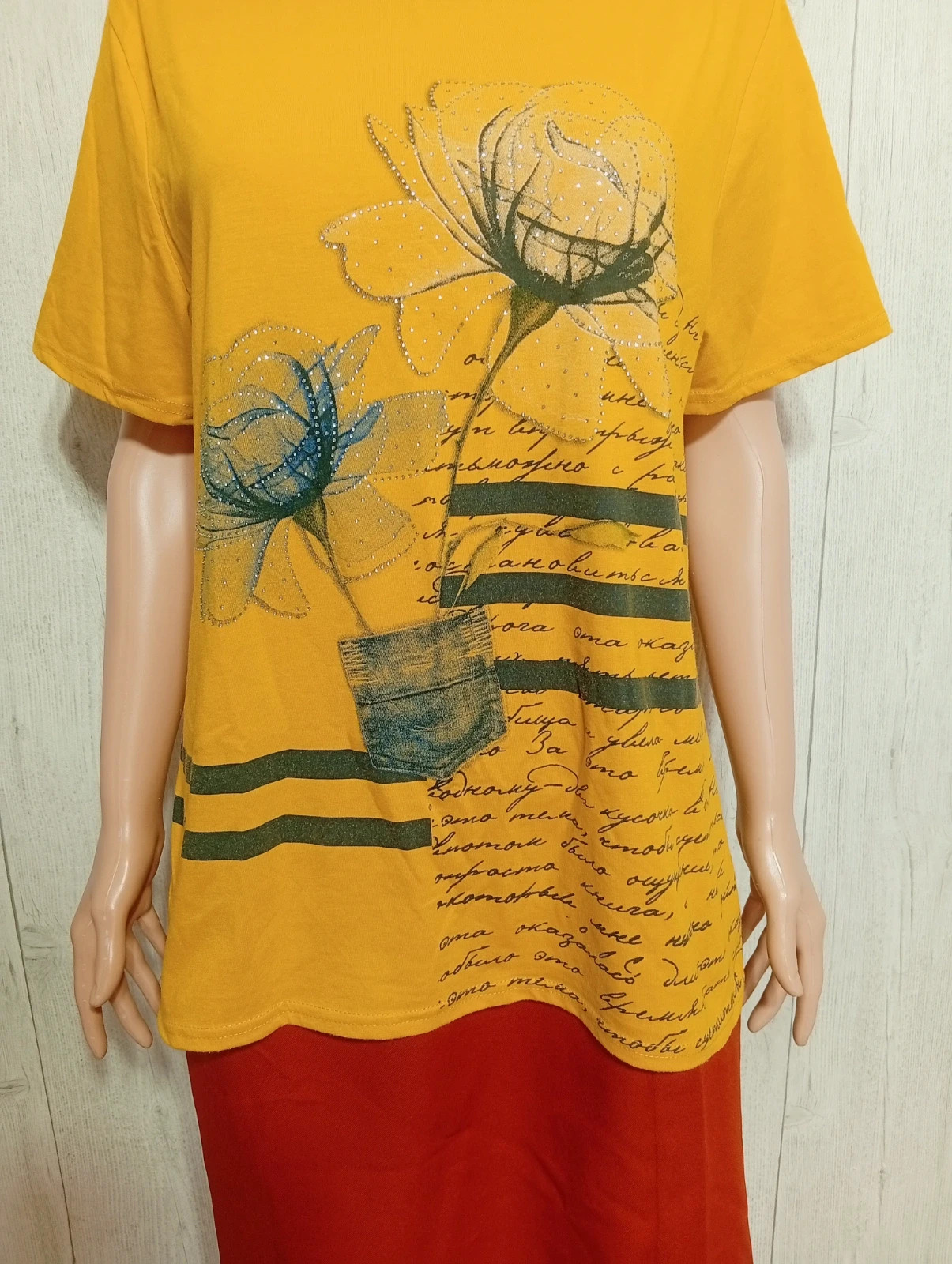 T-shirt manche courte femme - taille 42/44 - H&L - couleur moutarde noir – H&L – taille XL / 42 / 14 3