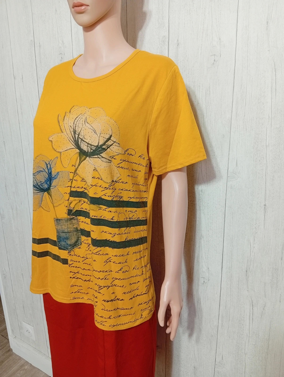 T-shirt manche courte femme - taille 42/44 - H&L - couleur moutarde noir – H&L – taille XL / 42 / 14 5