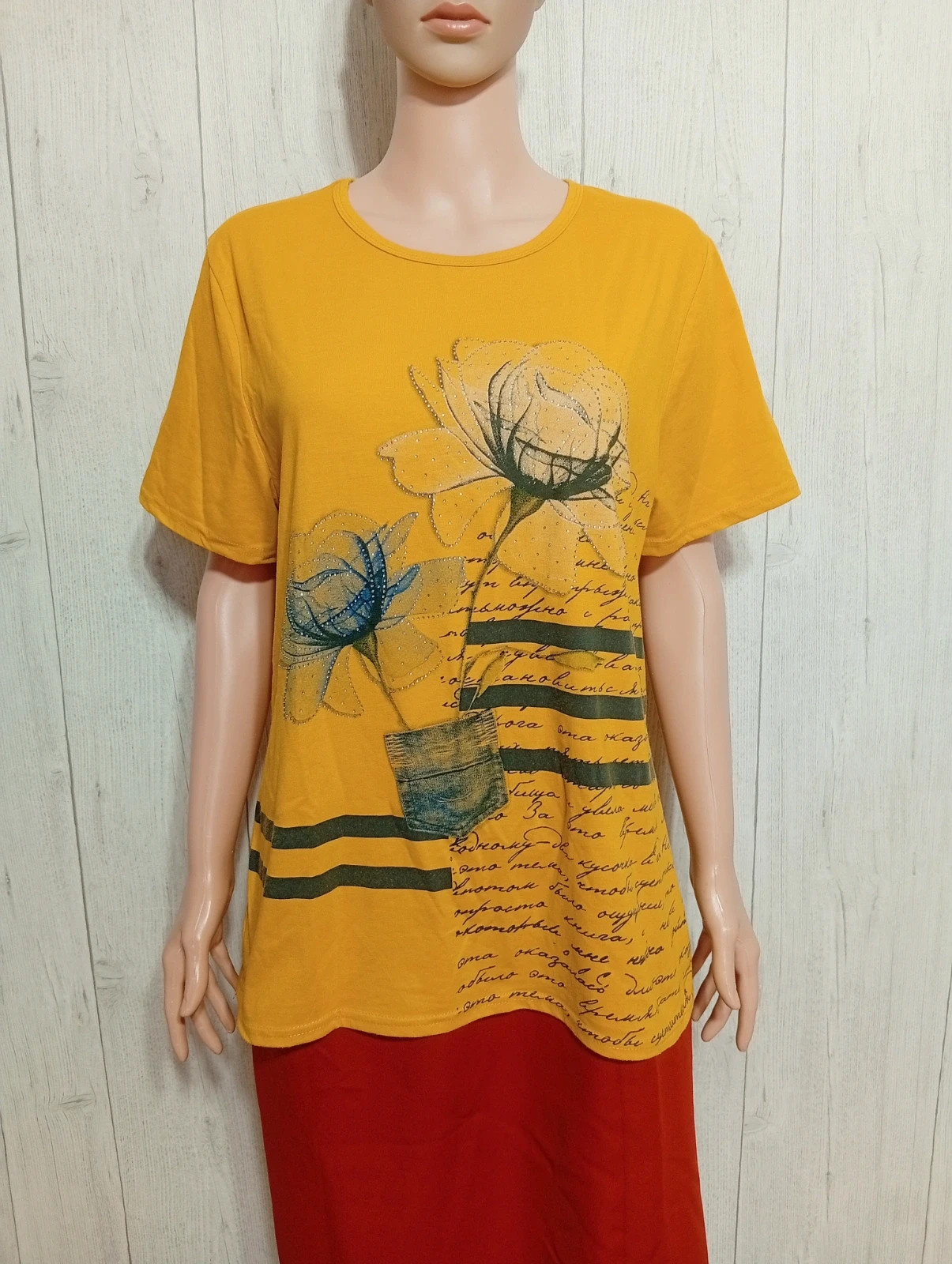 T-shirt manche courte femme - taille 42/44 - H&L - couleur moutarde noir – H&L – taille XL / 42 / 14