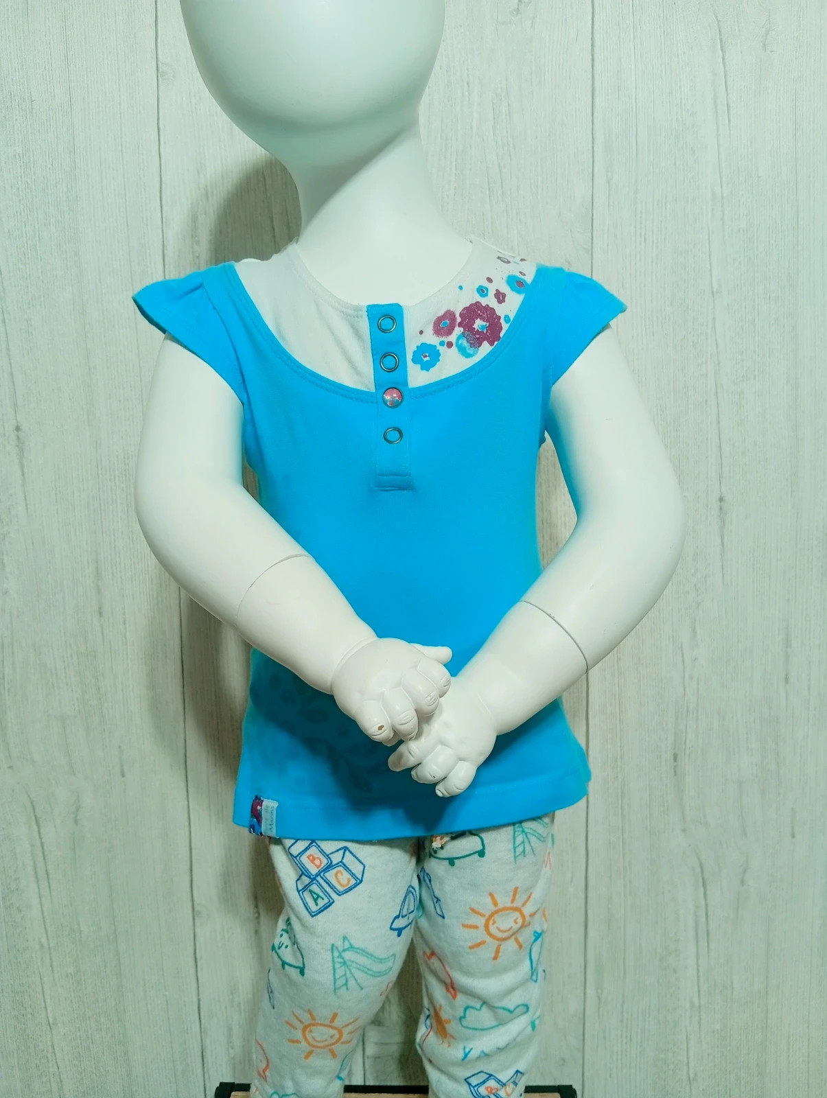 T-shirt manche courte fille - taille 2 ans - terre de marins- couleur turquoise blanc