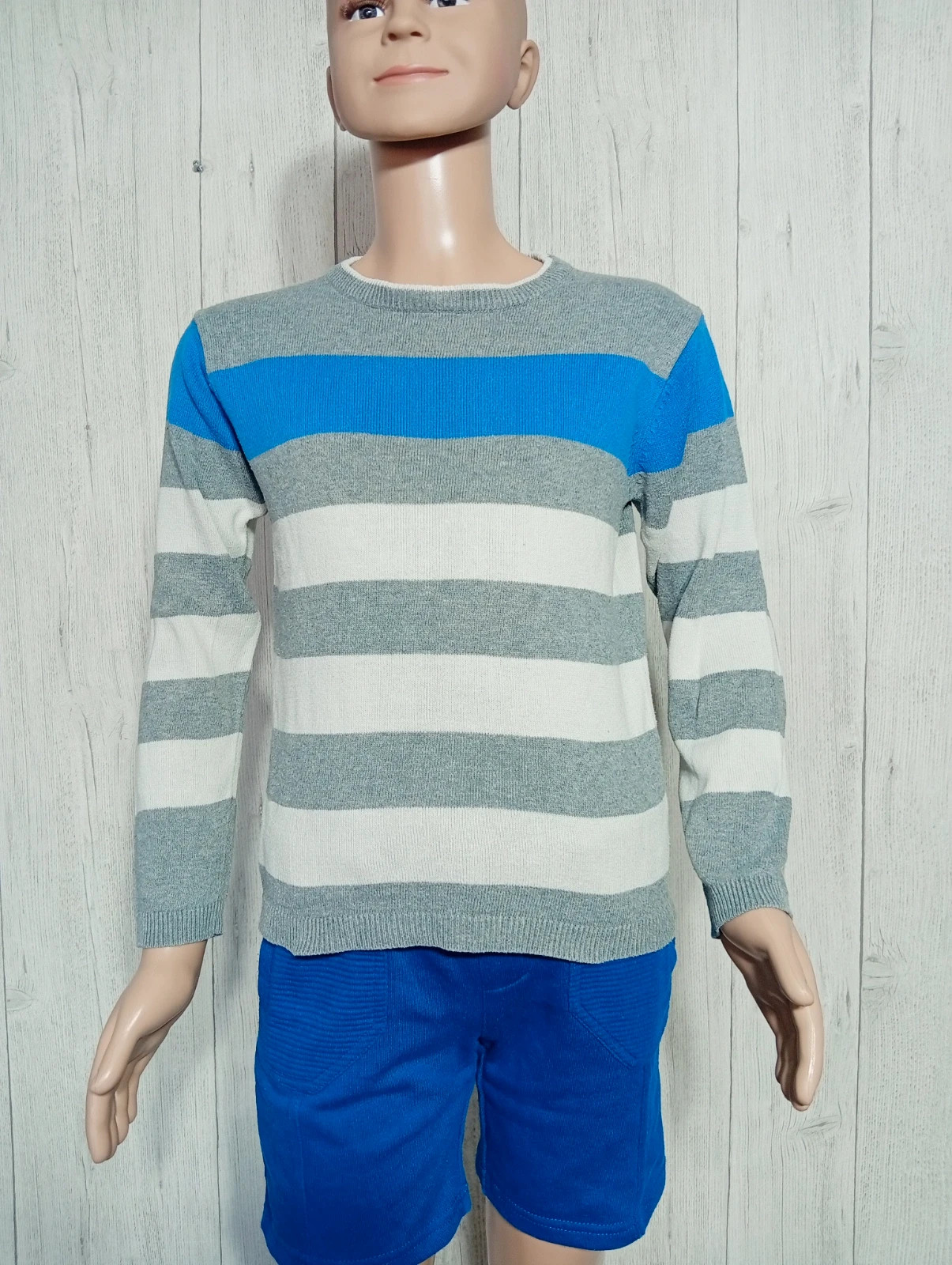 Pull garcon - taille 6 ans (113/119 cm) - inextenso-couleur blanc bleu et gris – In Extenso – taille 6 ans / 116 cm