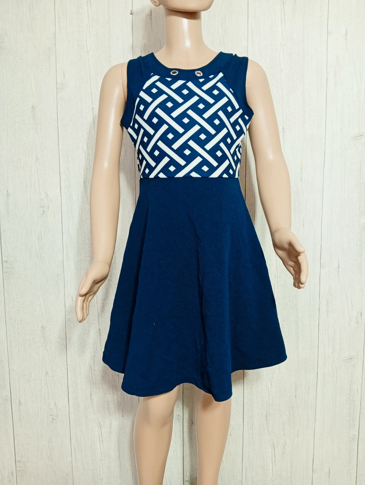 Robe fille - taille 8 ans - newcollection -, couleur marine et blanc