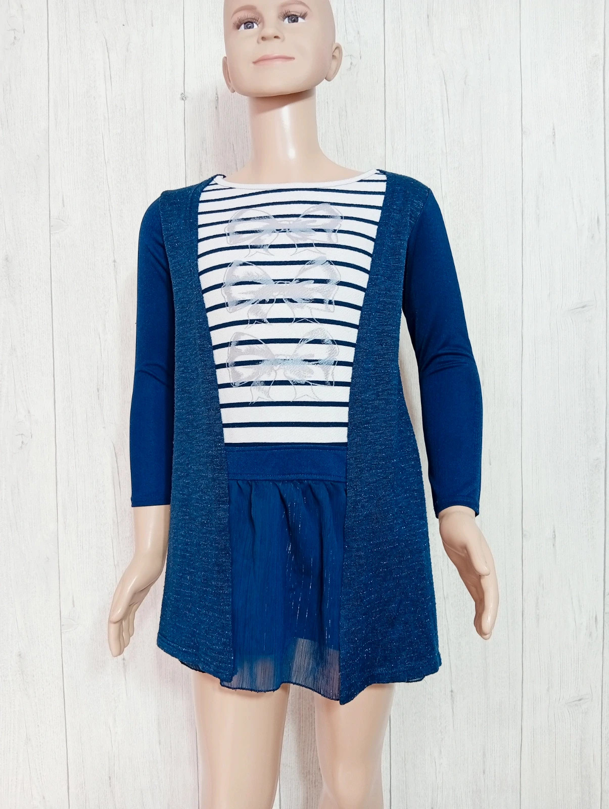 Robe courte fille - taille 8 ans - p'tit môme - couleur marine et blanc