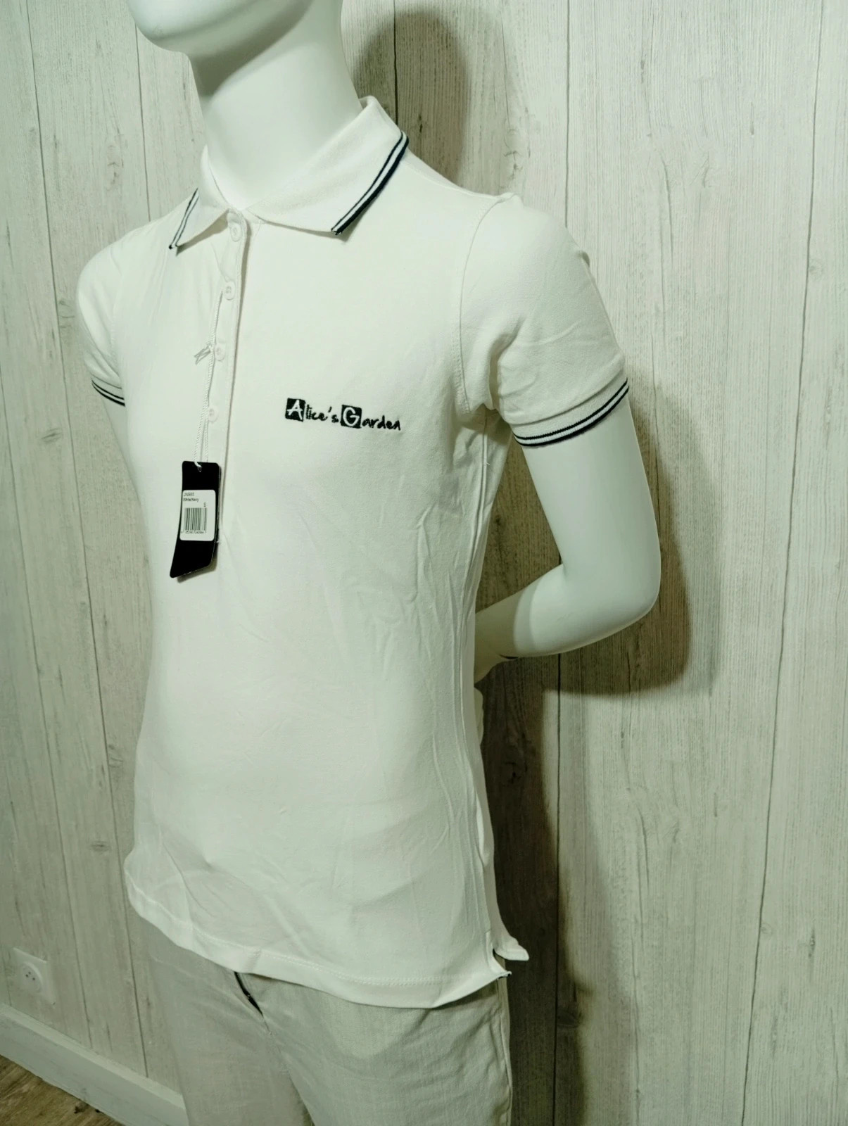 Polo homme - taille S/36 - james & nicholson- couleur blanc et noir - neuf avec etiquette – James & Nicholson – taille S / 36 / 8 5