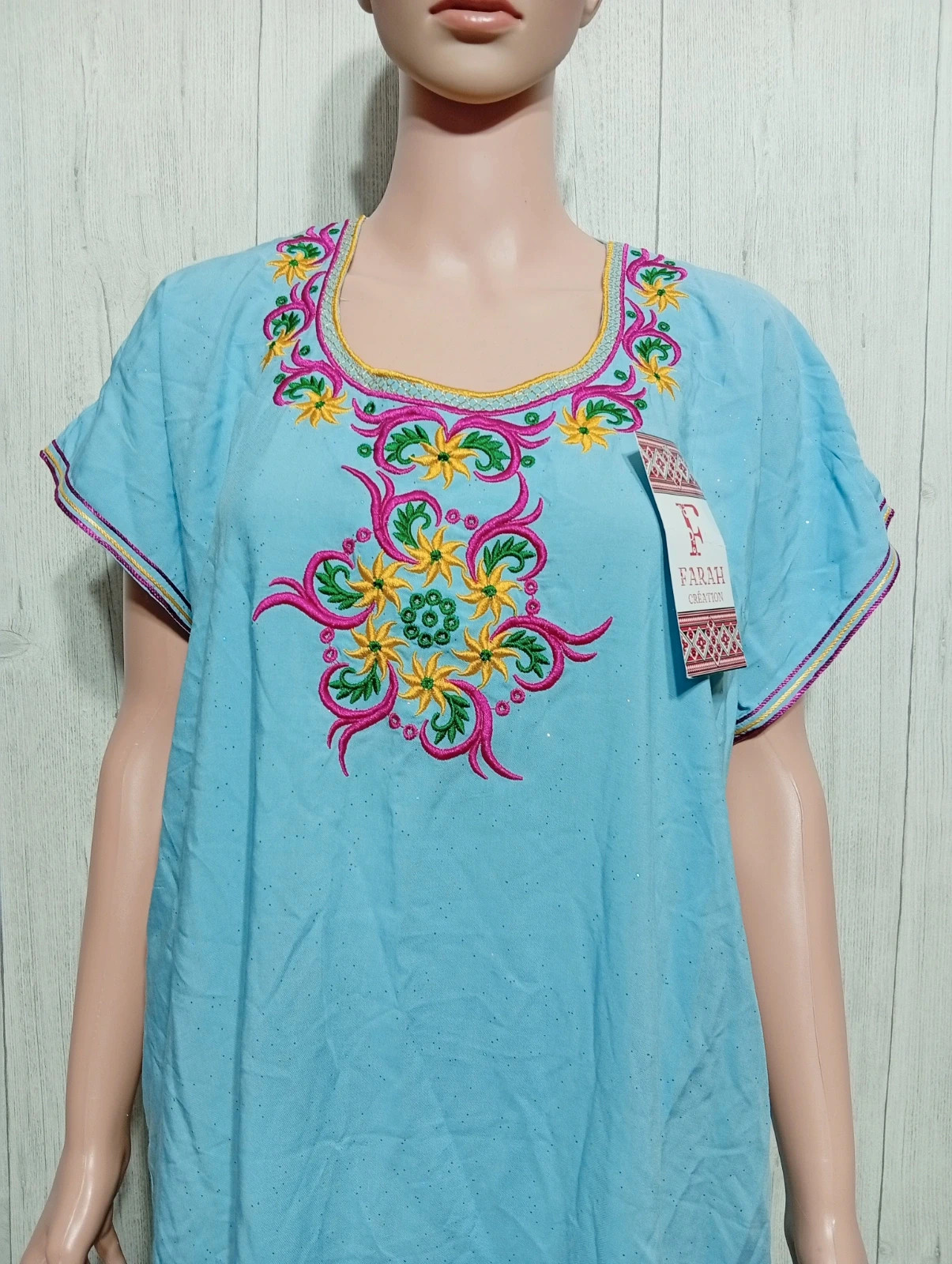 Robe longue femme - taille XL/42 - Farah creation - couleur turquoise multicolore - neuf – Farah – taille XL / 42 / 14 2