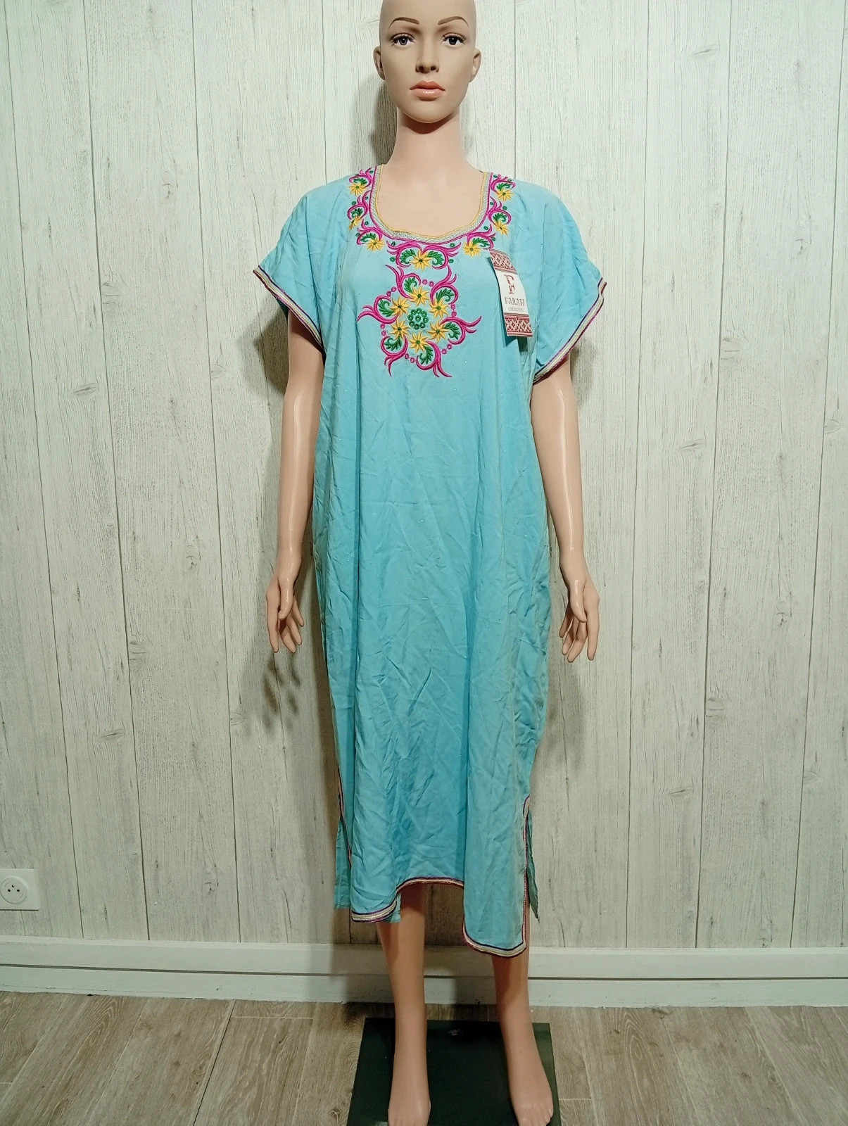 Robe longue femme - taille XL/42 - Farah creation - couleur turquoise multicolore - neuf – Farah – taille XL / 42 / 14