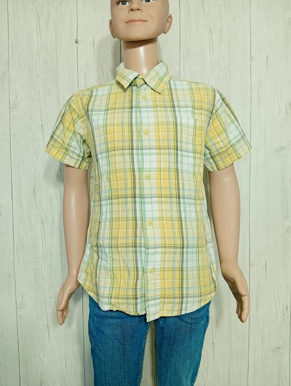Chemise manche courte garçon - taille 8ans (128 cm) -NKY- couleur jaune vert blanc