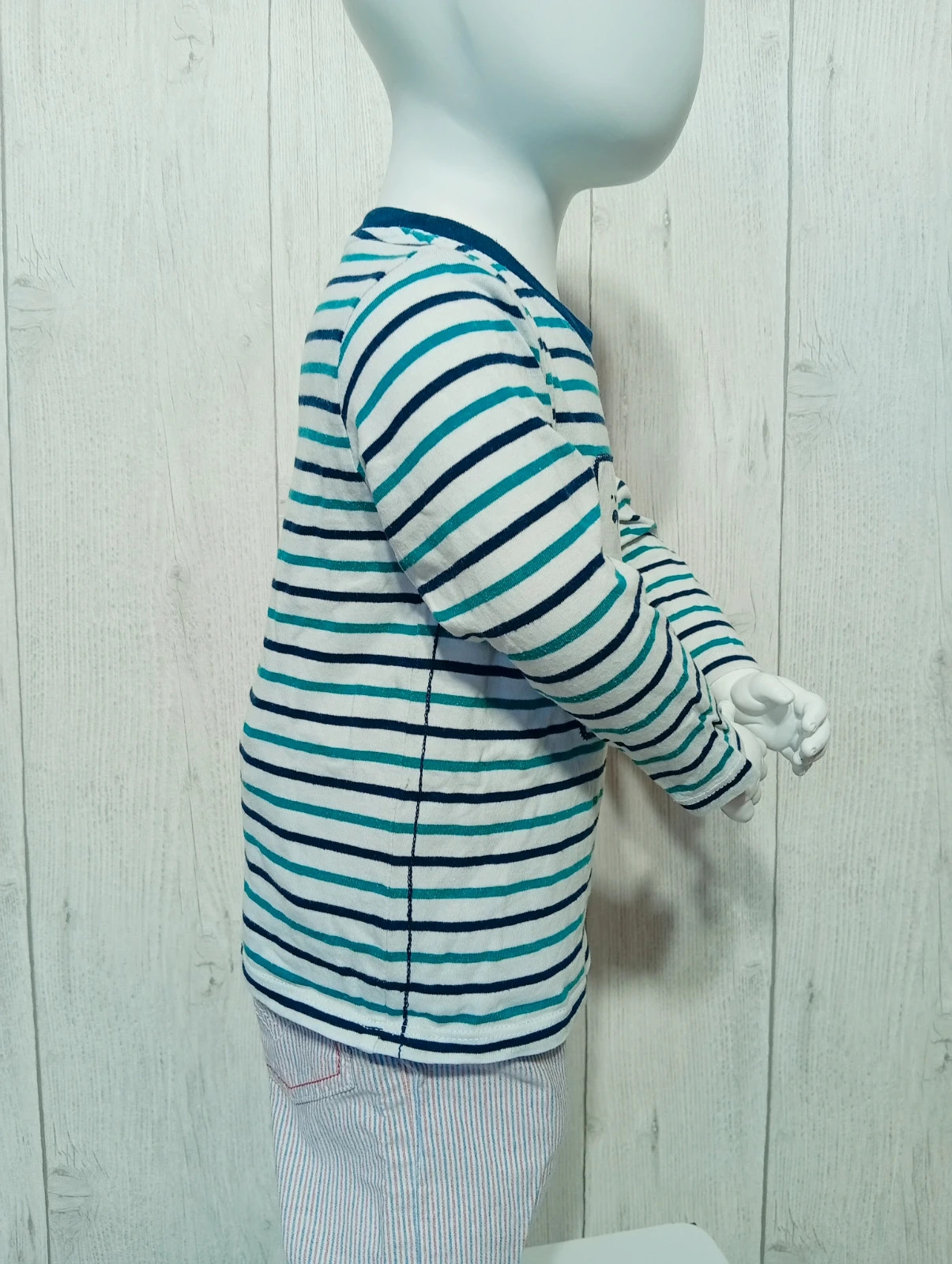 T-shirt manche longue garçon - taille 18mois (80 cm) - obaibi - couleur blanc vert marine – Obaïbi – taille 12-18 mois / 80 cm 5