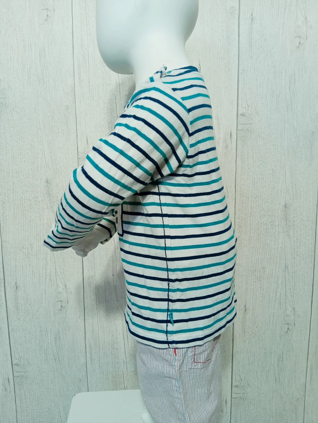 T-shirt manche longue garçon - taille 18mois (80 cm) - obaibi - couleur blanc vert marine – Obaïbi – taille 12-18 mois / 80 cm 4