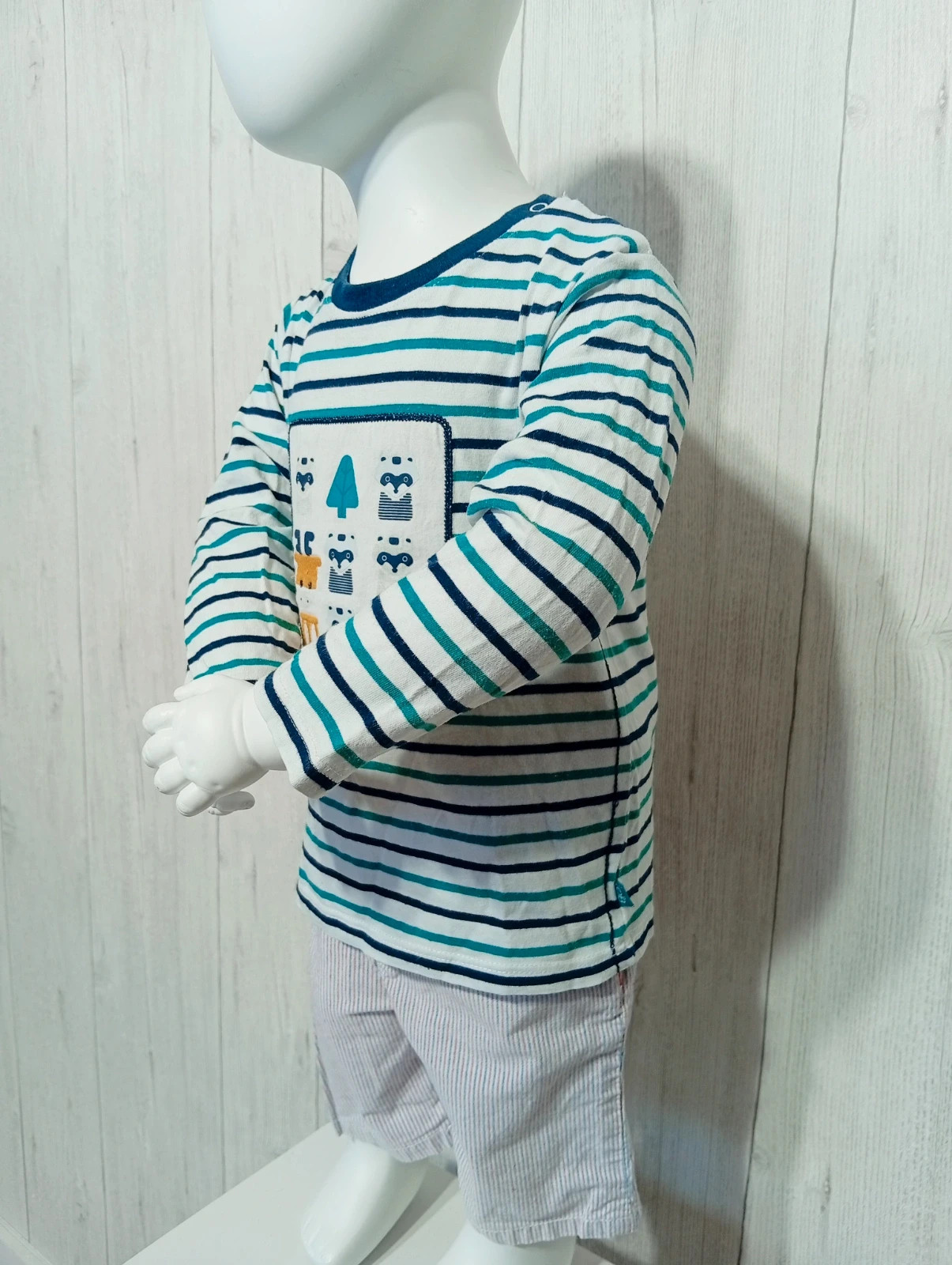 T-shirt manche longue garçon - taille 18mois (80 cm) - obaibi - couleur blanc vert marine – Obaïbi – taille 12-18 mois / 80 cm 3