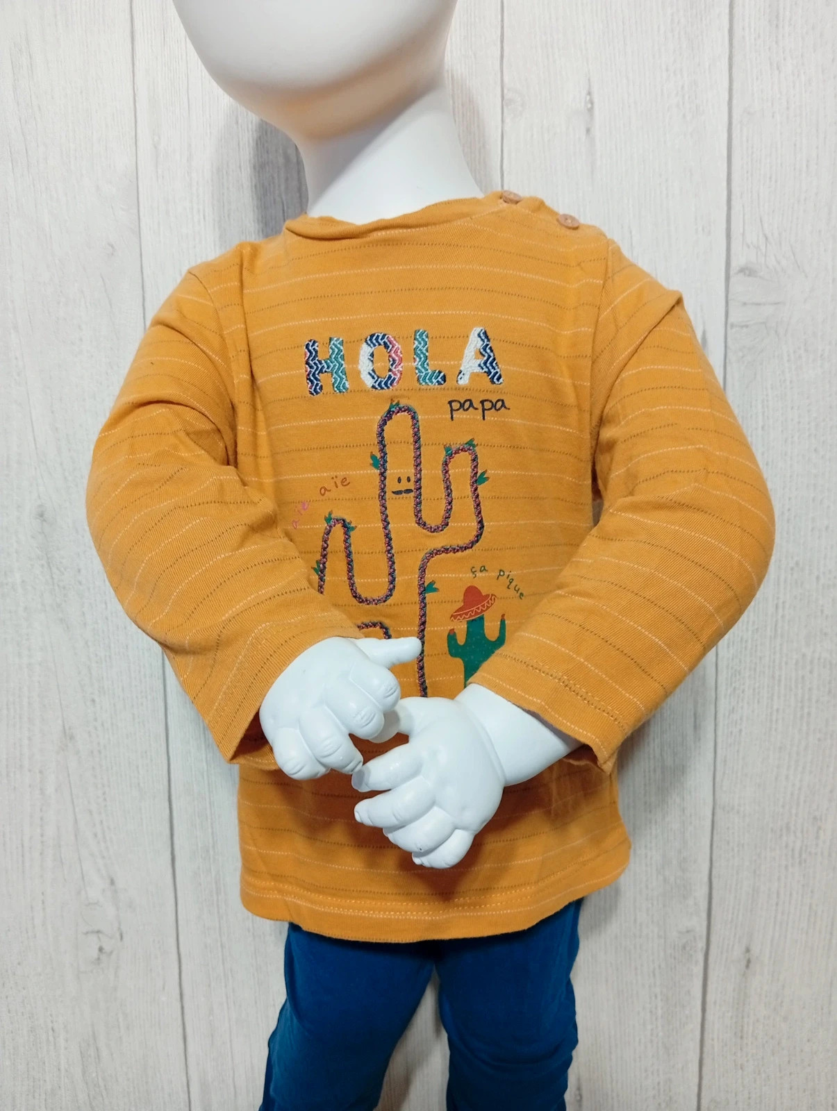 T-shirt manche longue garçon - taille 18mois (80 cm) - tape a l'oeil - couleur moutarde multicolore – Tape à l'œil – taille 12-18 mois / 80 cm