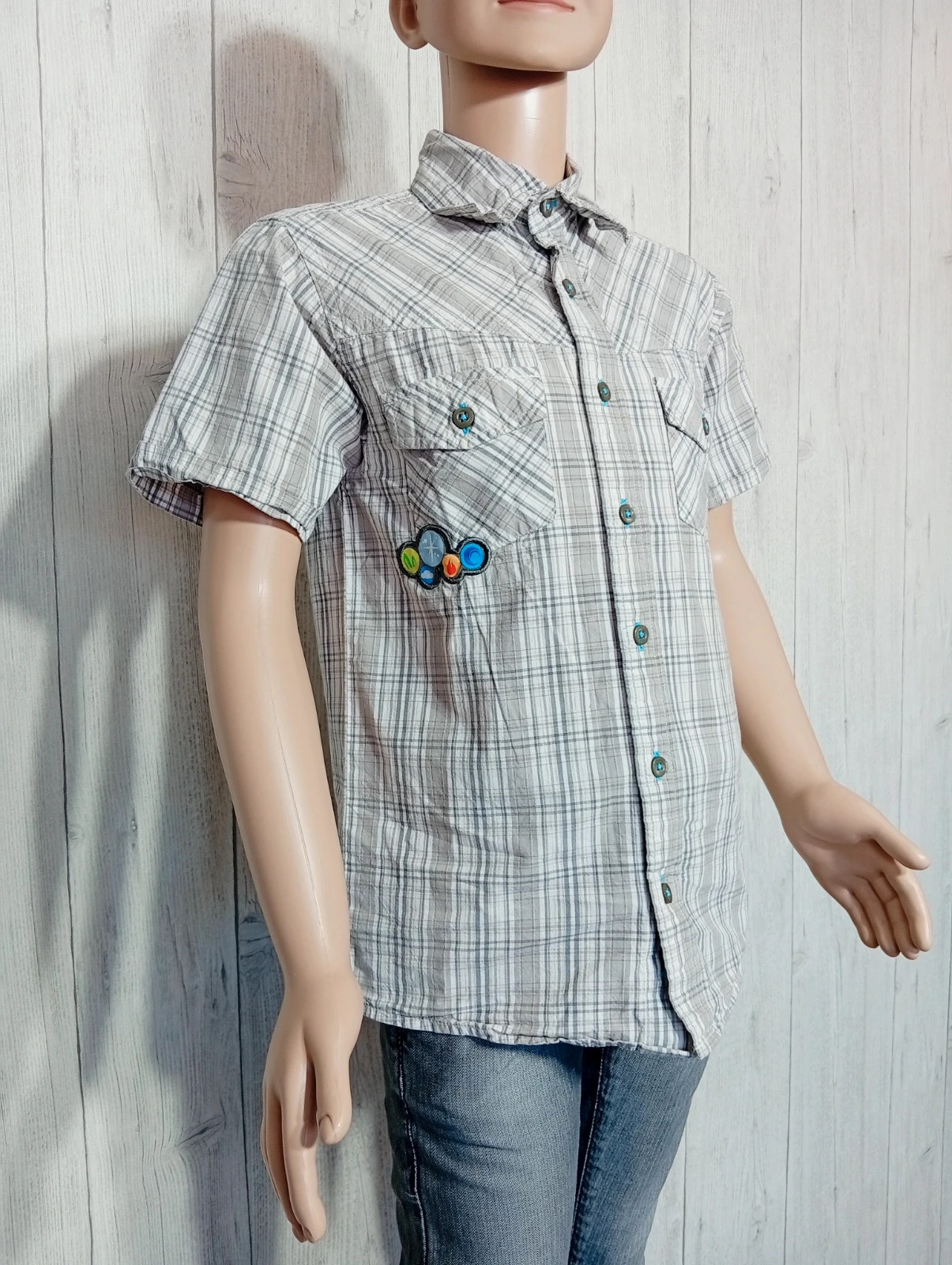 Chemise manche courte garçon - taille 8 ans (128 cm) - studio 100 - couleur gris et blanc – Studio 100 – taille 8 ans / 128 cm 3