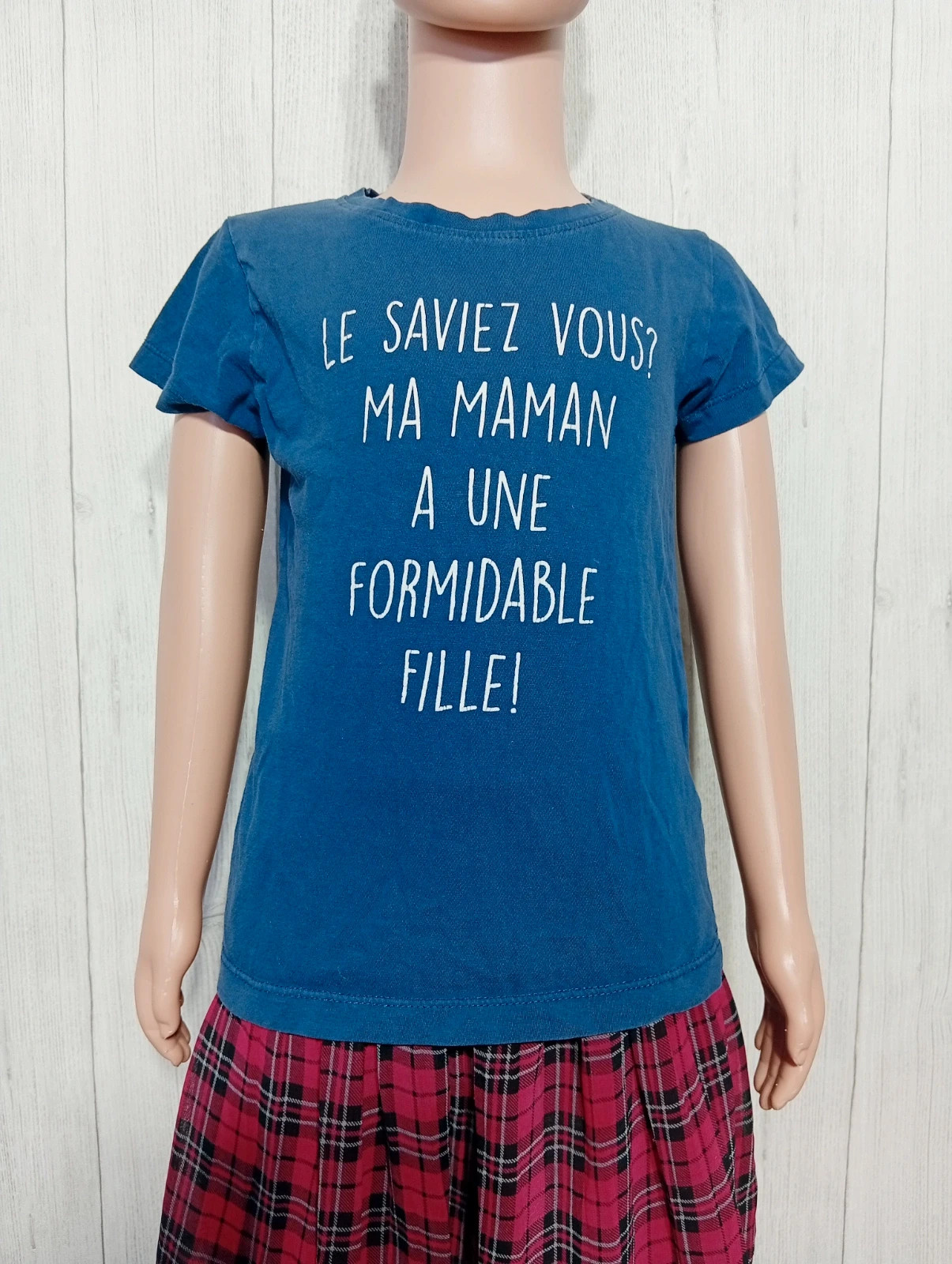 T-shirt manche courte fille - taille 5 ans -influx - couleur marine et blanc