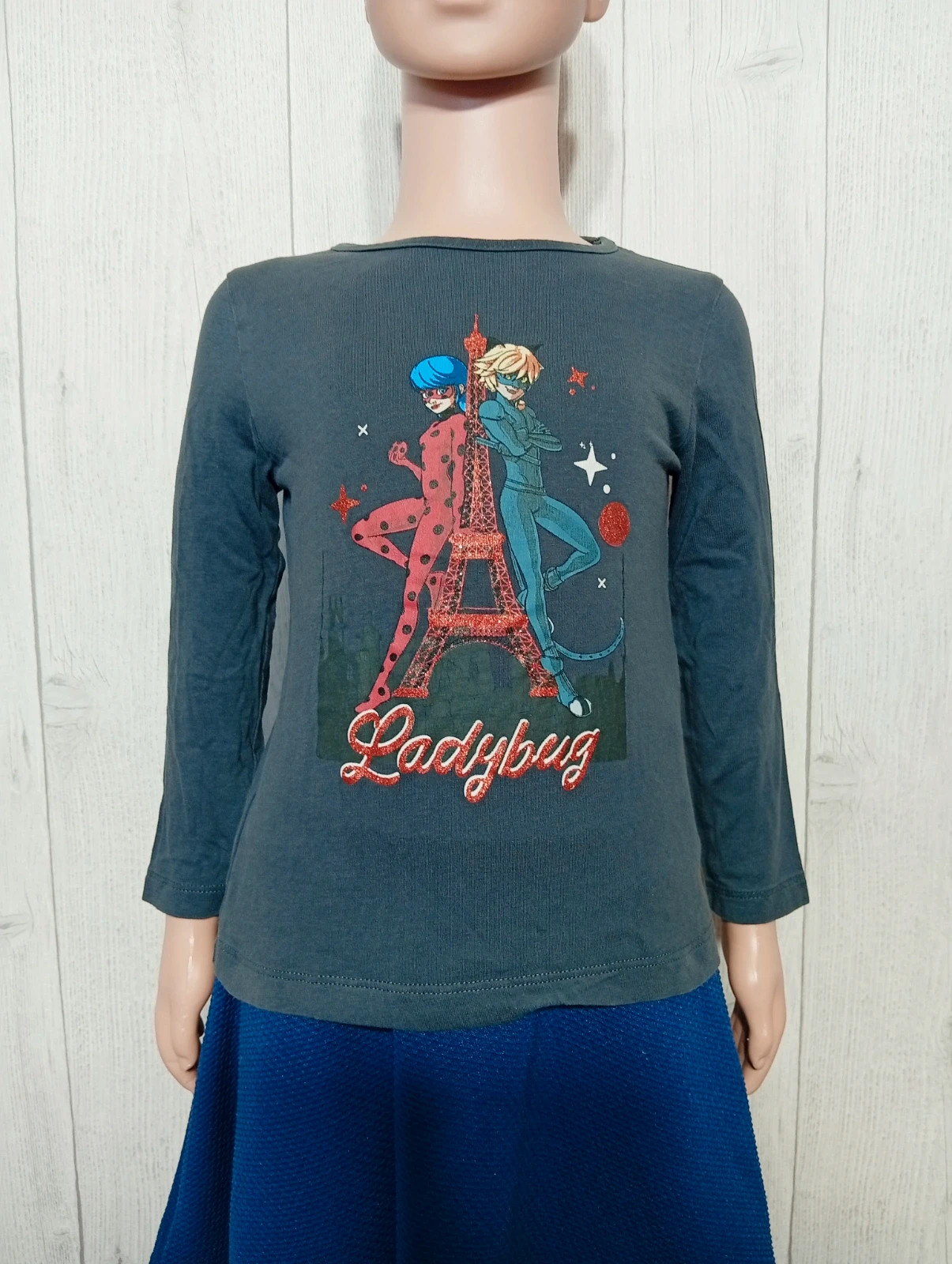 T-shirt manche longue fille - taille 5ans ( 110 cm) - miraculous - couleur gris