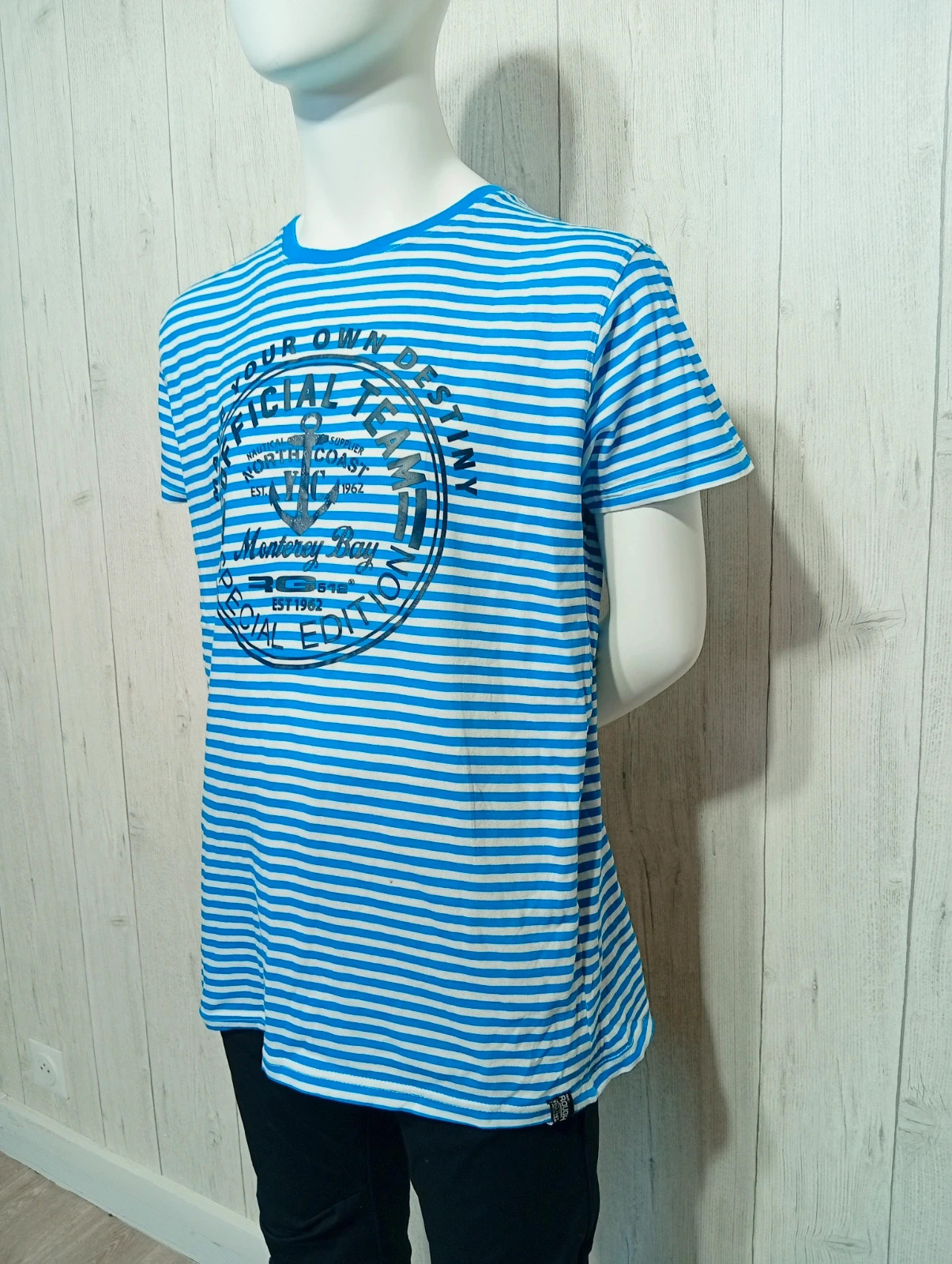 T-shirt manche courte homme - taille L/40 - RG512- couleur bleu et blanc – RG512 – taille L 5