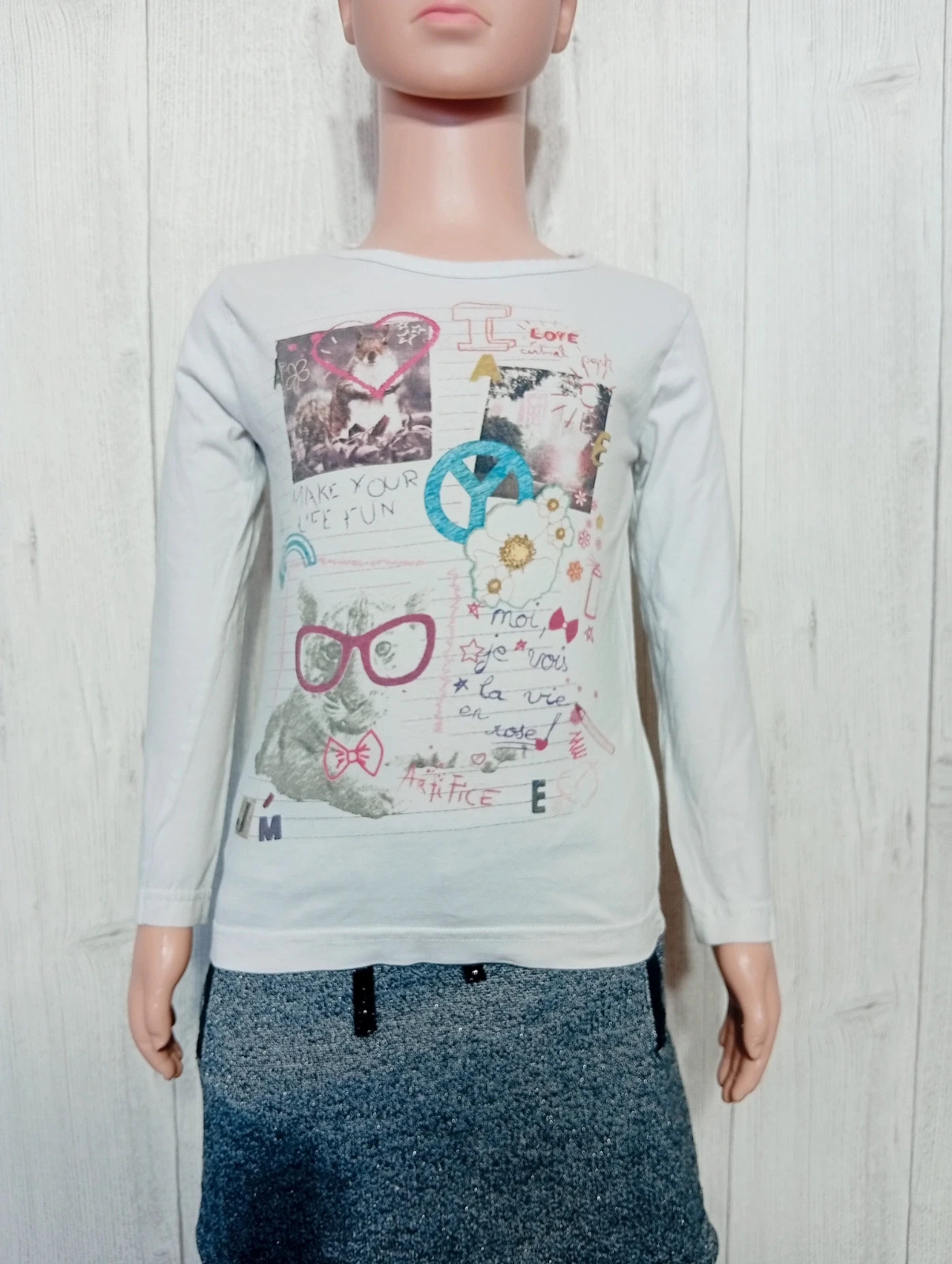 T-shirt manche longue fille - taille 5 ans - gemo kids - couleur blanc