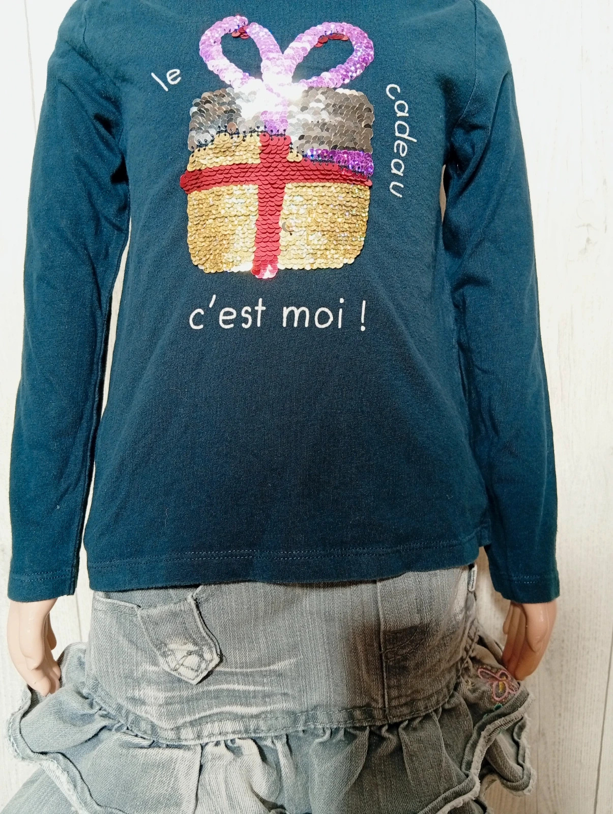 T-shirt shirt manche longue fille - taille 4ans (98/107cm) - Kiabi - couleur marine – Kiabi – taille 4 ans / 104 cm 3