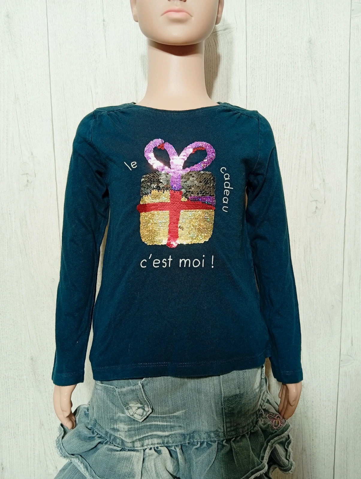 T-shirt shirt manche longue fille - taille 4ans (98/107cm) - Kiabi - couleur marine – Kiabi – taille 4 ans / 104 cm