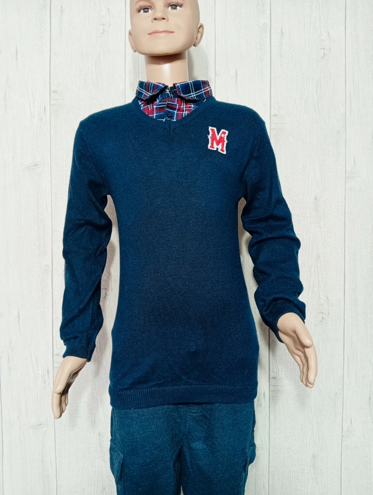 Pull garcon - taille 10 ans ( 138 cm) - vertbaudet - couleur marine rouge blanc