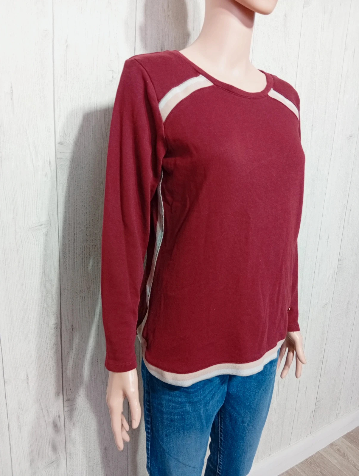 Sweat a manche longue femme - taille M/38 - bonobo- couleur bordeaux rose blanc – Bonobo – taille M / 38 / 10 4