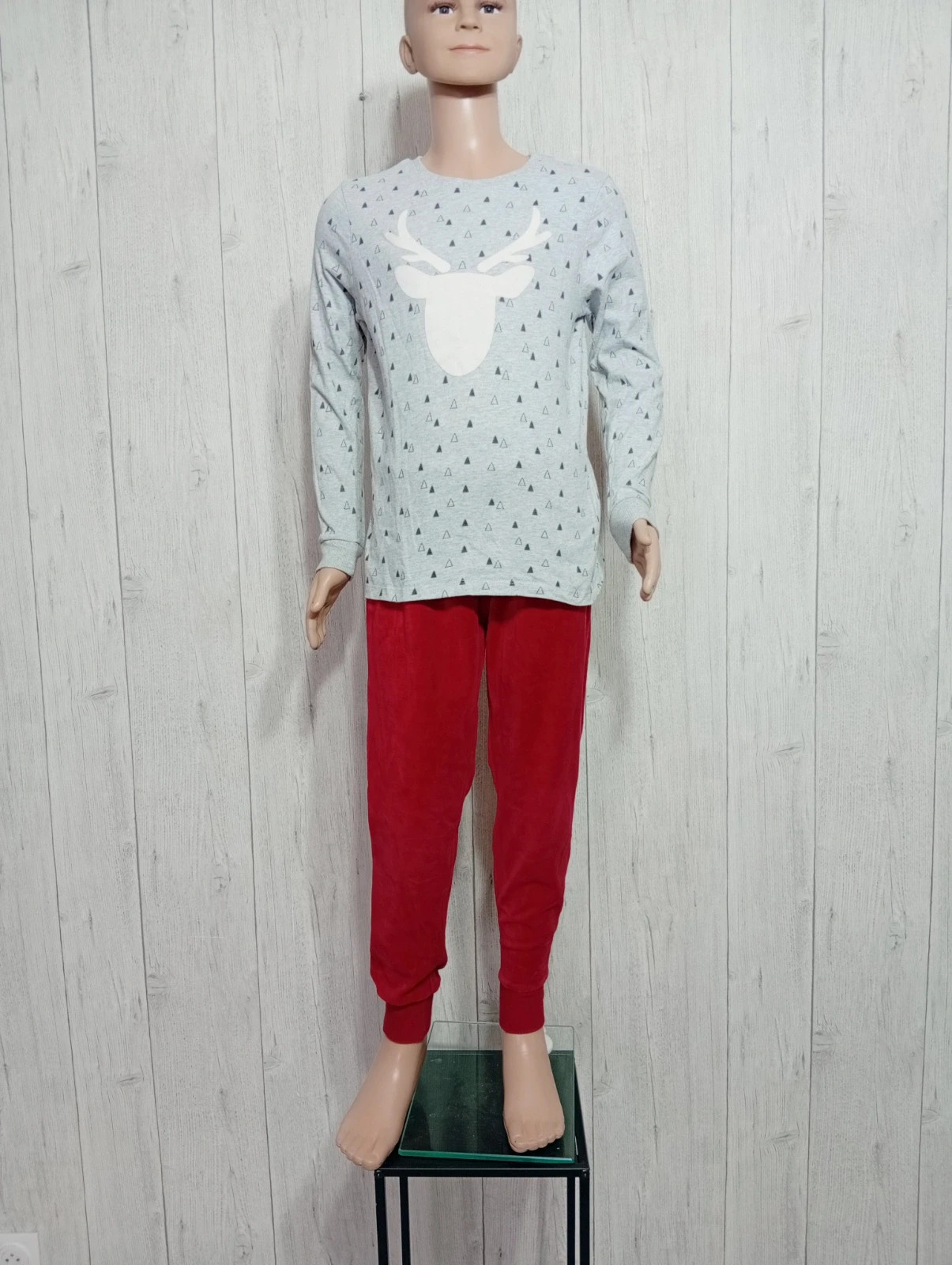 Pyjama 2pieces garcon - taille 10 ans ( 140 cm) - okaidi - couleur gris rouge blanc