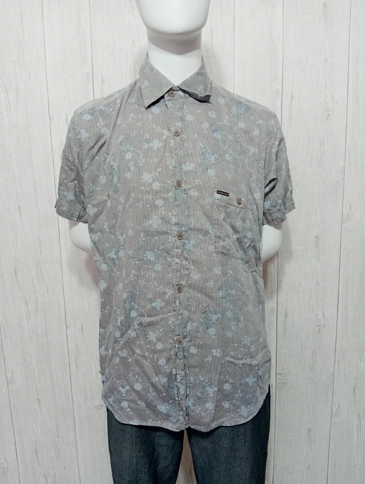 Chemise manche courte homme - taille M/38 - mcs - couleur gris blanc bleu