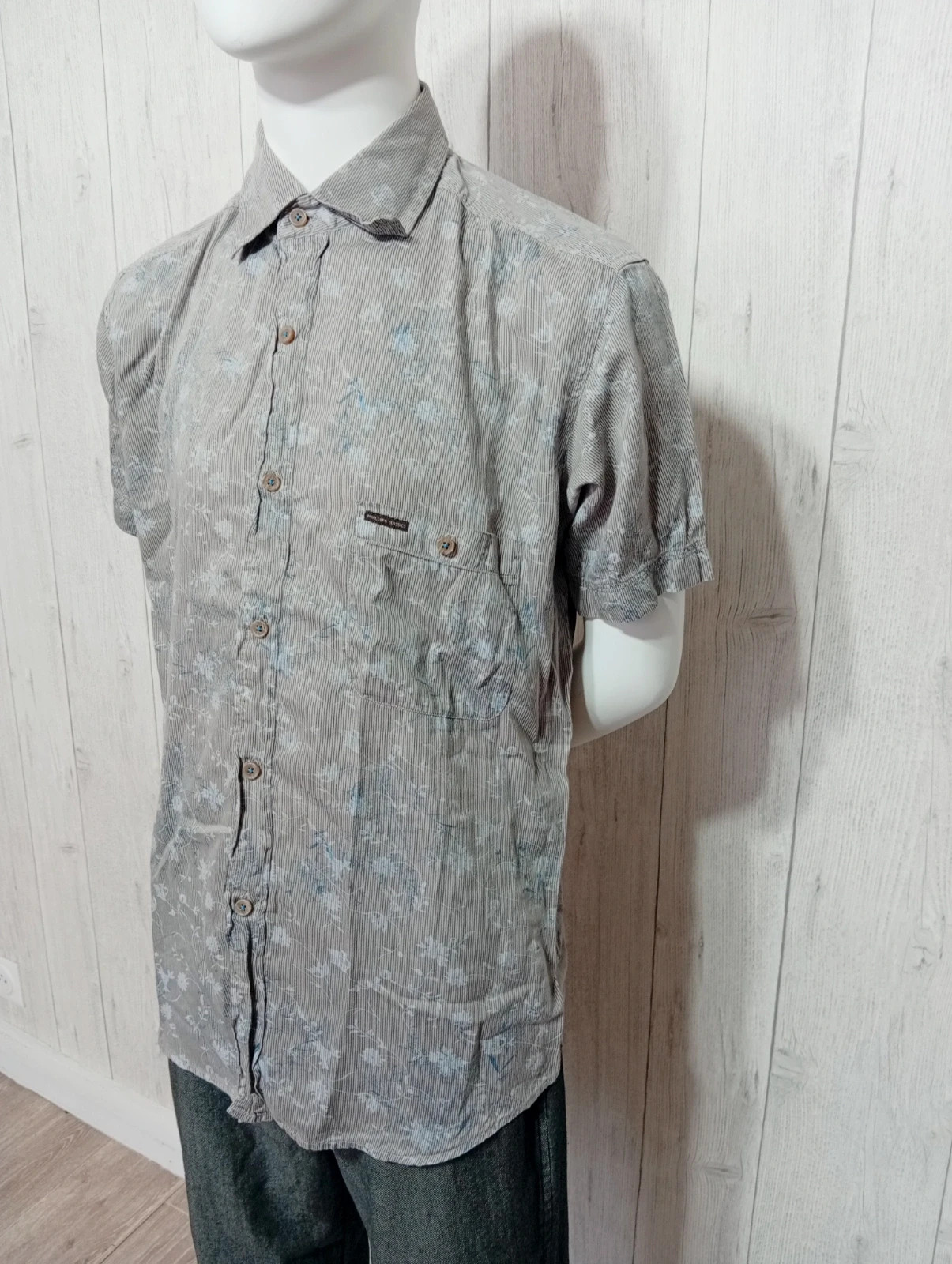 Chemise manche courte homme - taille M/38 - mcs - couleur gris blanc bleu – mcs – taille M 5