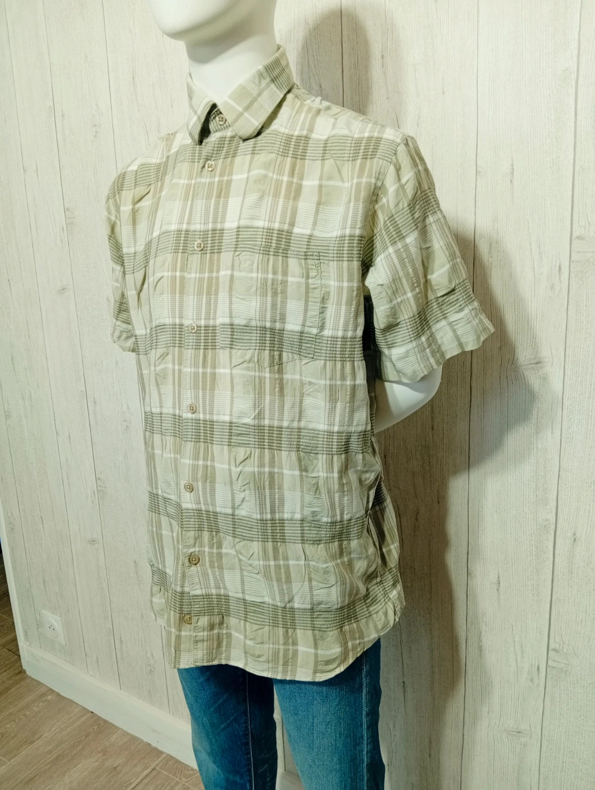 Chemise a carreaux homme - taille M/38 - Armand thiery - couleur kaki et blanc – Armand Thiery – taille M 5