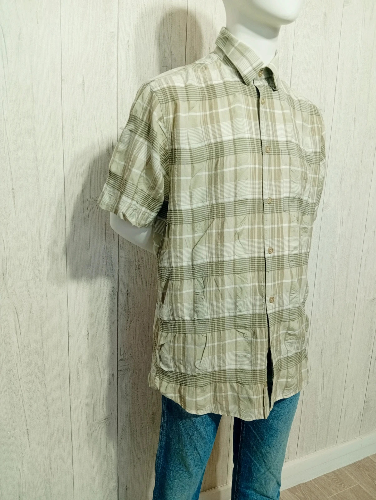 Chemise a carreaux homme - taille M/38 - Armand thiery - couleur kaki et blanc – Armand Thiery – taille M 4