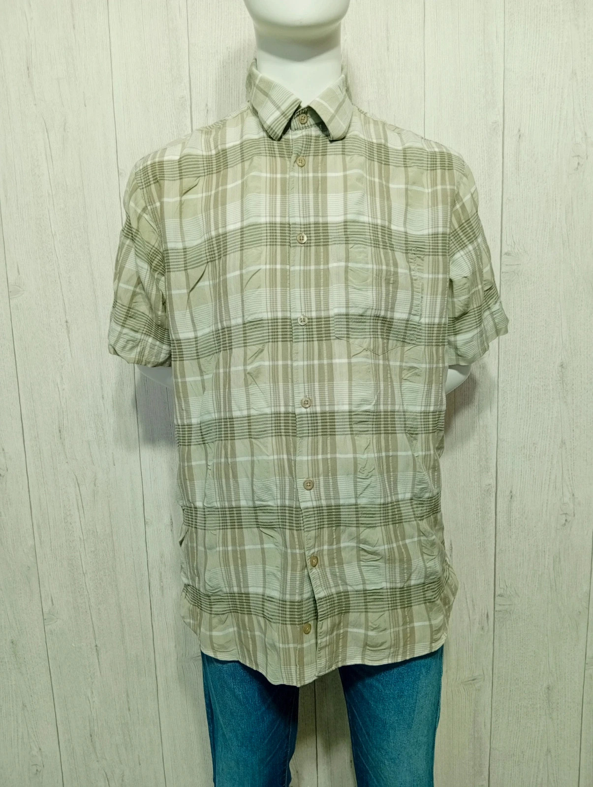 Chemise a carreaux homme - taille M/38 - Armand thiery - couleur kaki et blanc – Armand Thiery – taille M