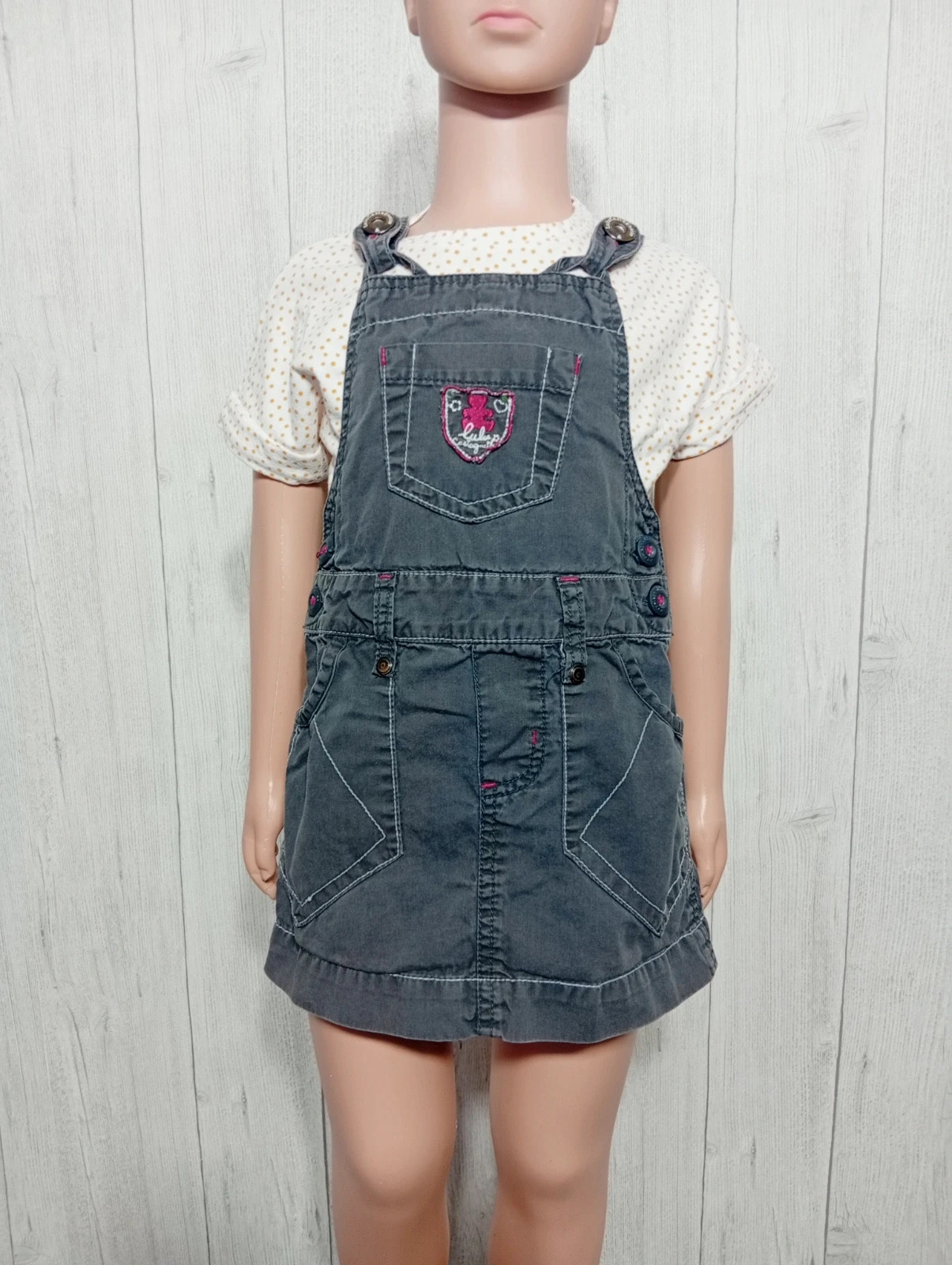 Salopette jupe fille - taille 3 ans - lulu castagnette - couleur gris fushia