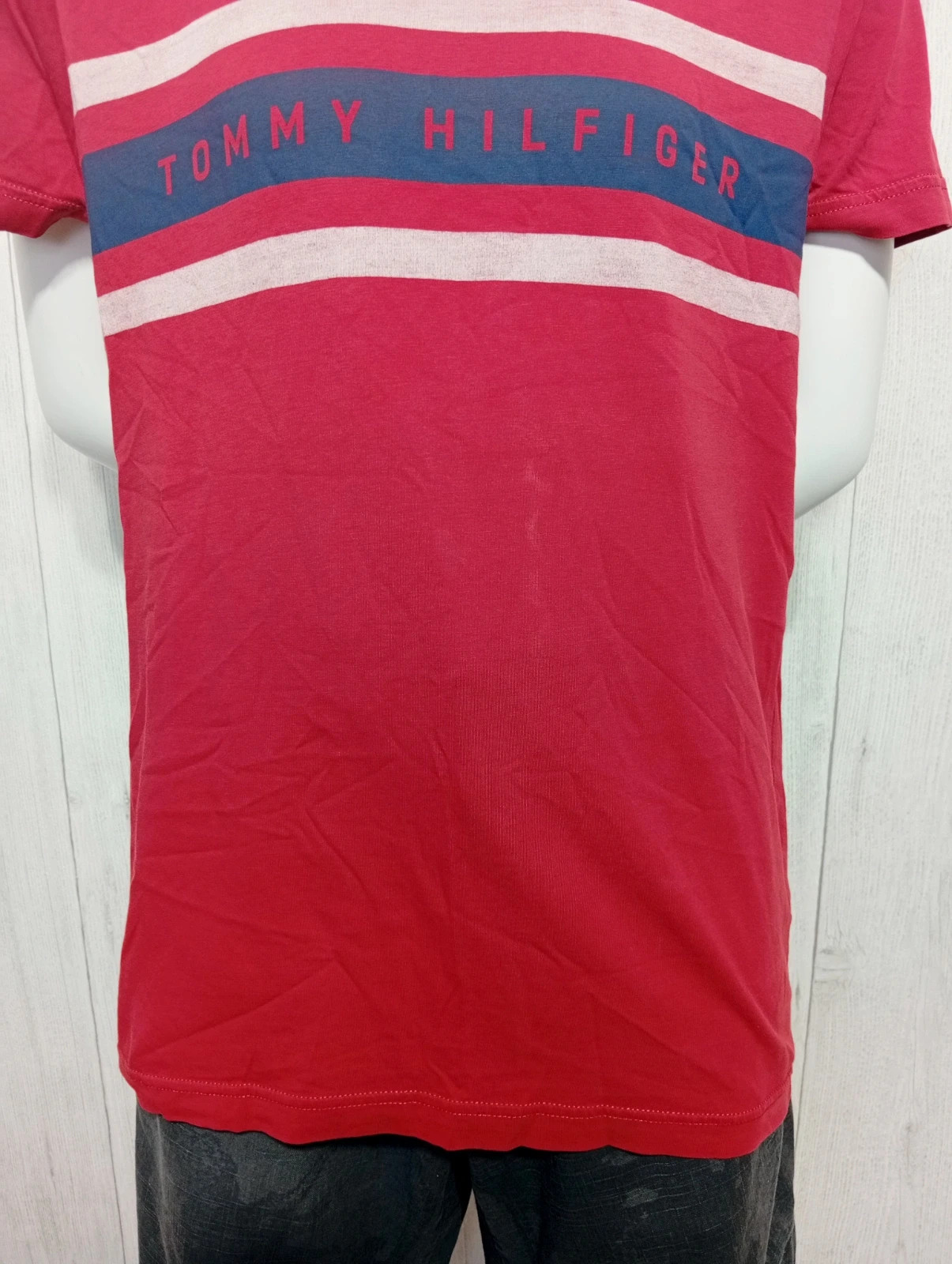 T-shirt manche courte homme -taille M/38 - Tommy Hilfiger - couleur rouge marine et blanc – Tommy Hilfiger – taille M 3
