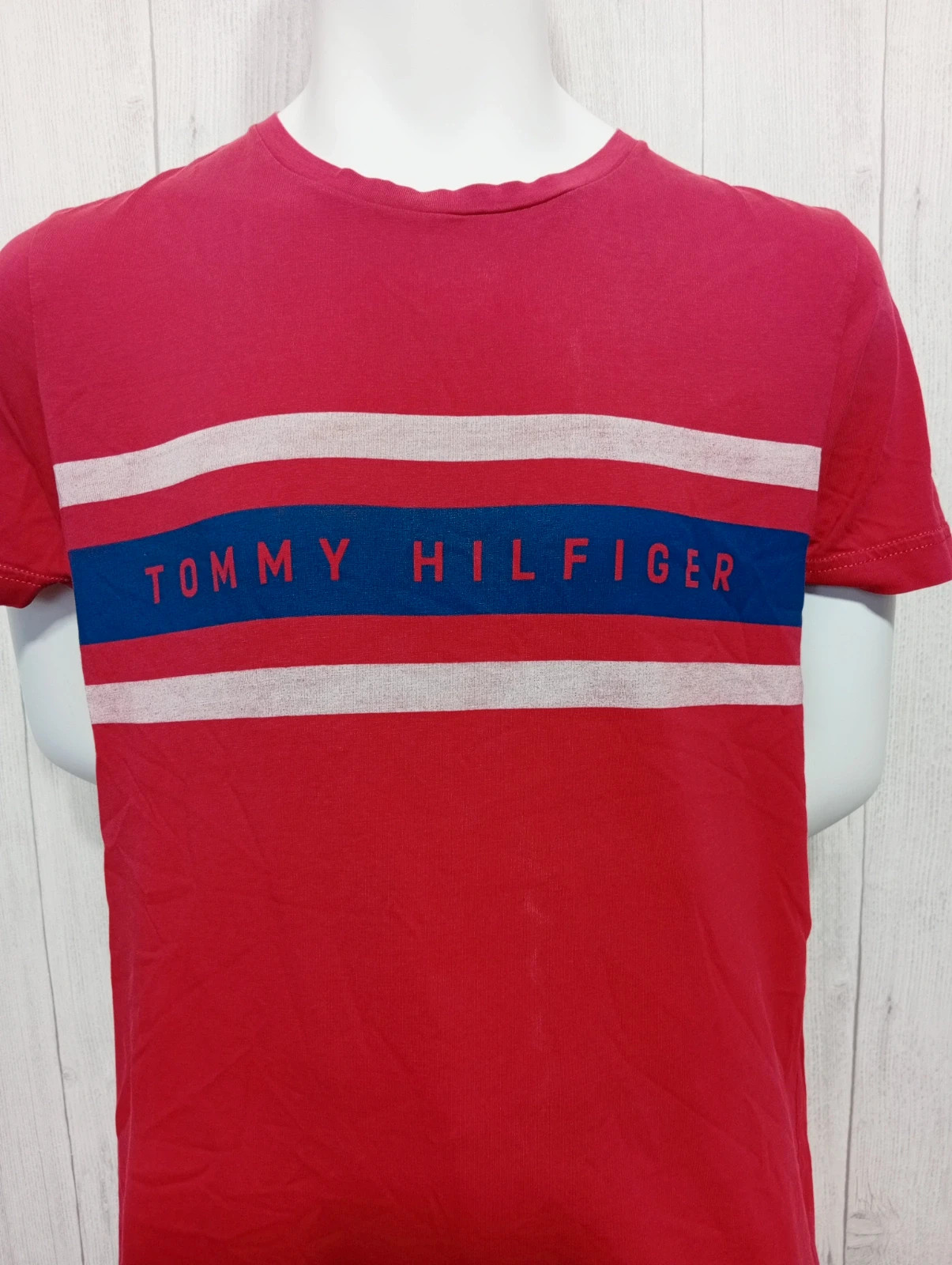 T-shirt manche courte homme -taille M/38 - Tommy Hilfiger - couleur rouge marine et blanc – Tommy Hilfiger – taille M 2