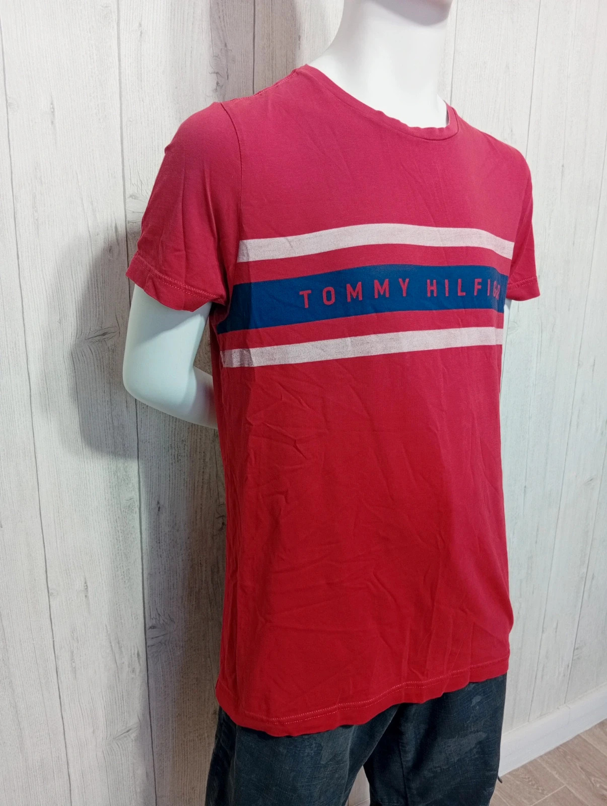 T-shirt manche courte homme -taille M/38 - Tommy Hilfiger - couleur rouge marine et blanc – Tommy Hilfiger – taille M 4