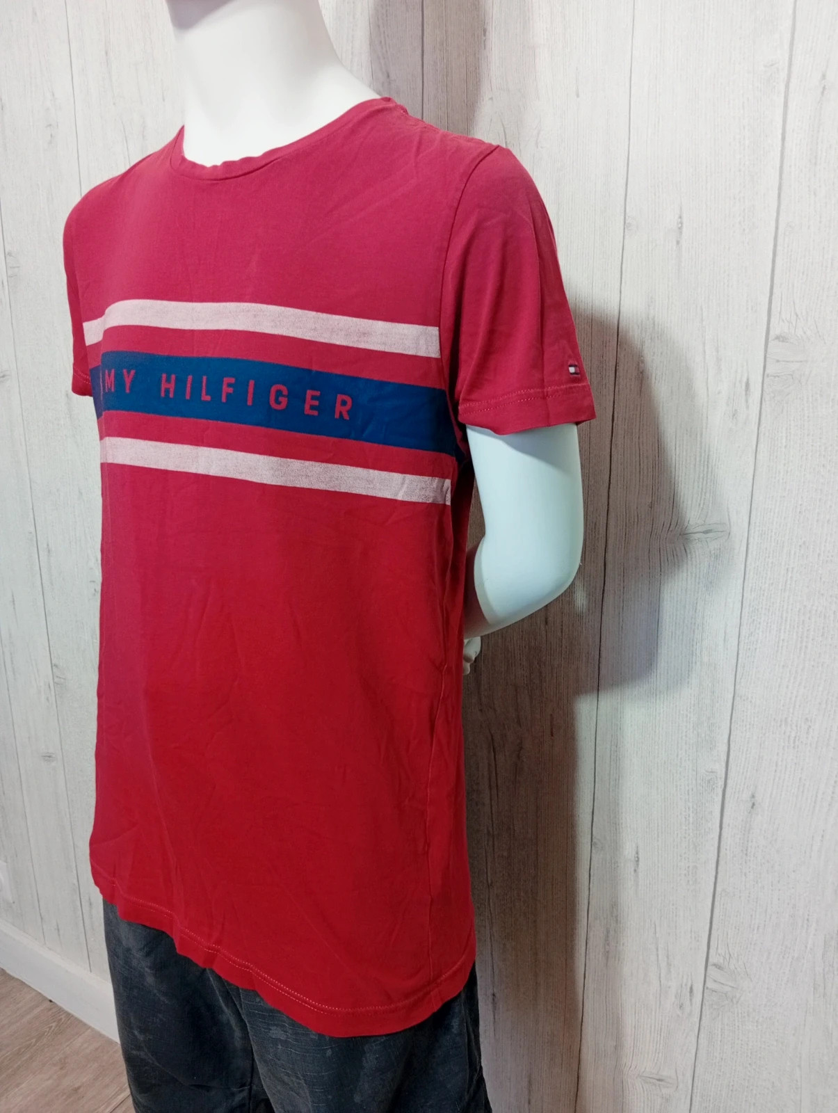 T-shirt manche courte homme -taille M/38 - Tommy Hilfiger - couleur rouge marine et blanc – Tommy Hilfiger – taille M 5