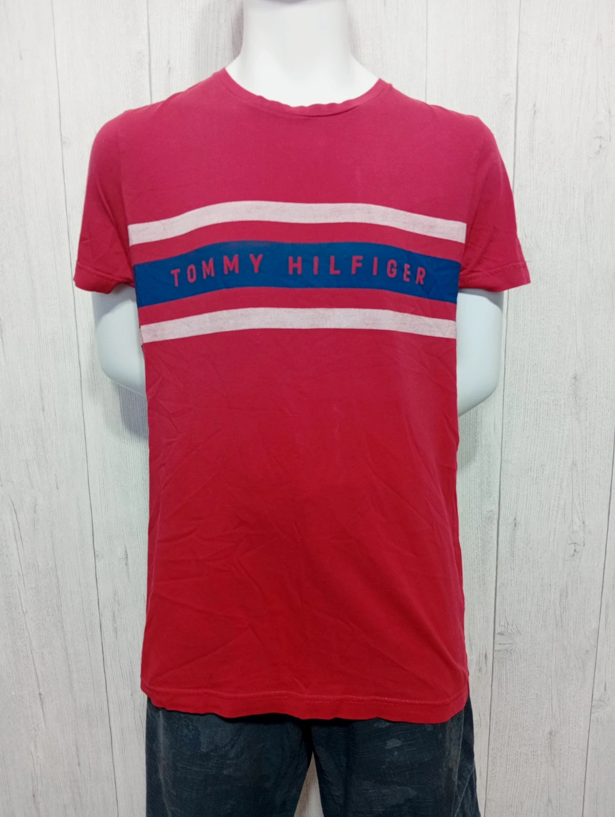 T-shirt manche courte homme -taille M/38 - Tommy Hilfiger - couleur rouge marine et blanc