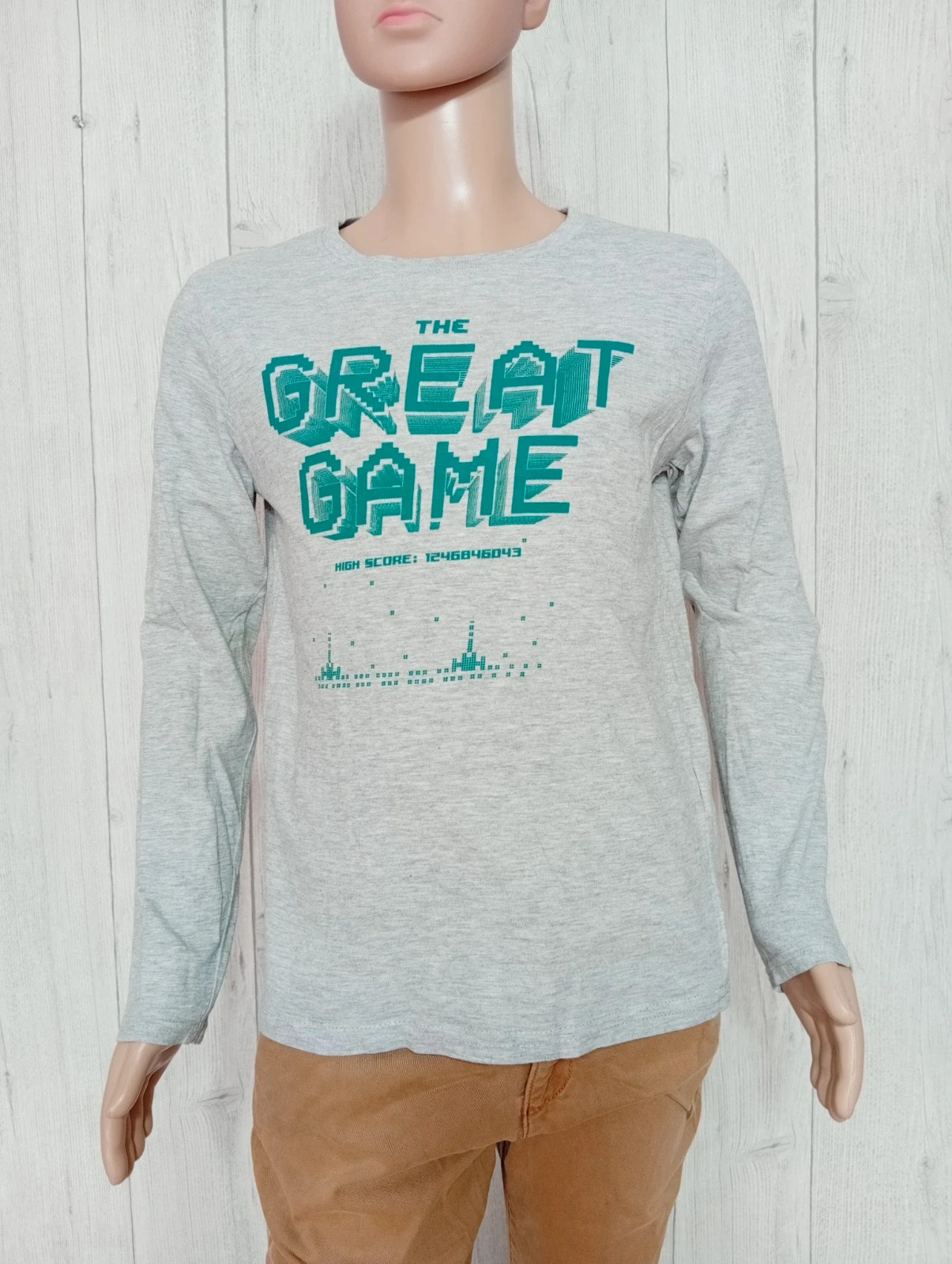 T-shirt manche longue garcon - taille 10 ans ( 138/143 cm)- Kiabi - couleur gris et vert – Kiabi – taille 10 ans / 140 cm