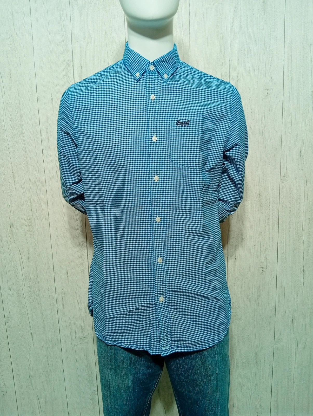 Chemise à carreaux homme - Taille S/36 - superdry - couleur bleu et blanc