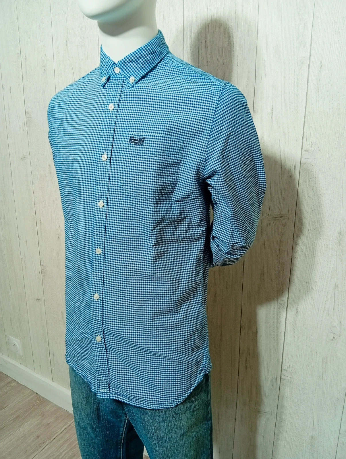 Chemise à carreaux homme - Taille S/36 - superdry - couleur bleu et blanc – Superdry – taille S 5