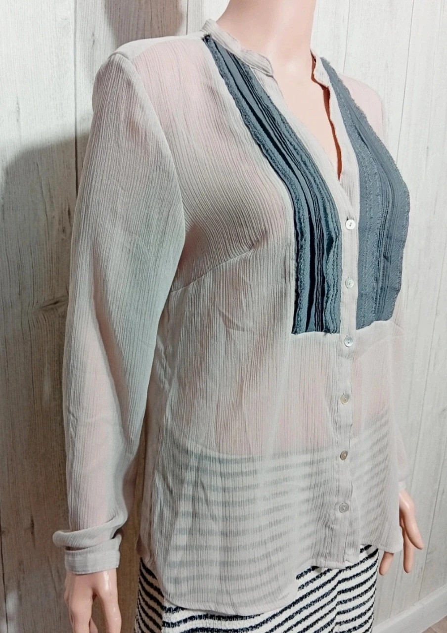 Chemisier femme - Taille L/40 - H&M -couleur beige et gris – H&M – taille L / 40 / 12 4
