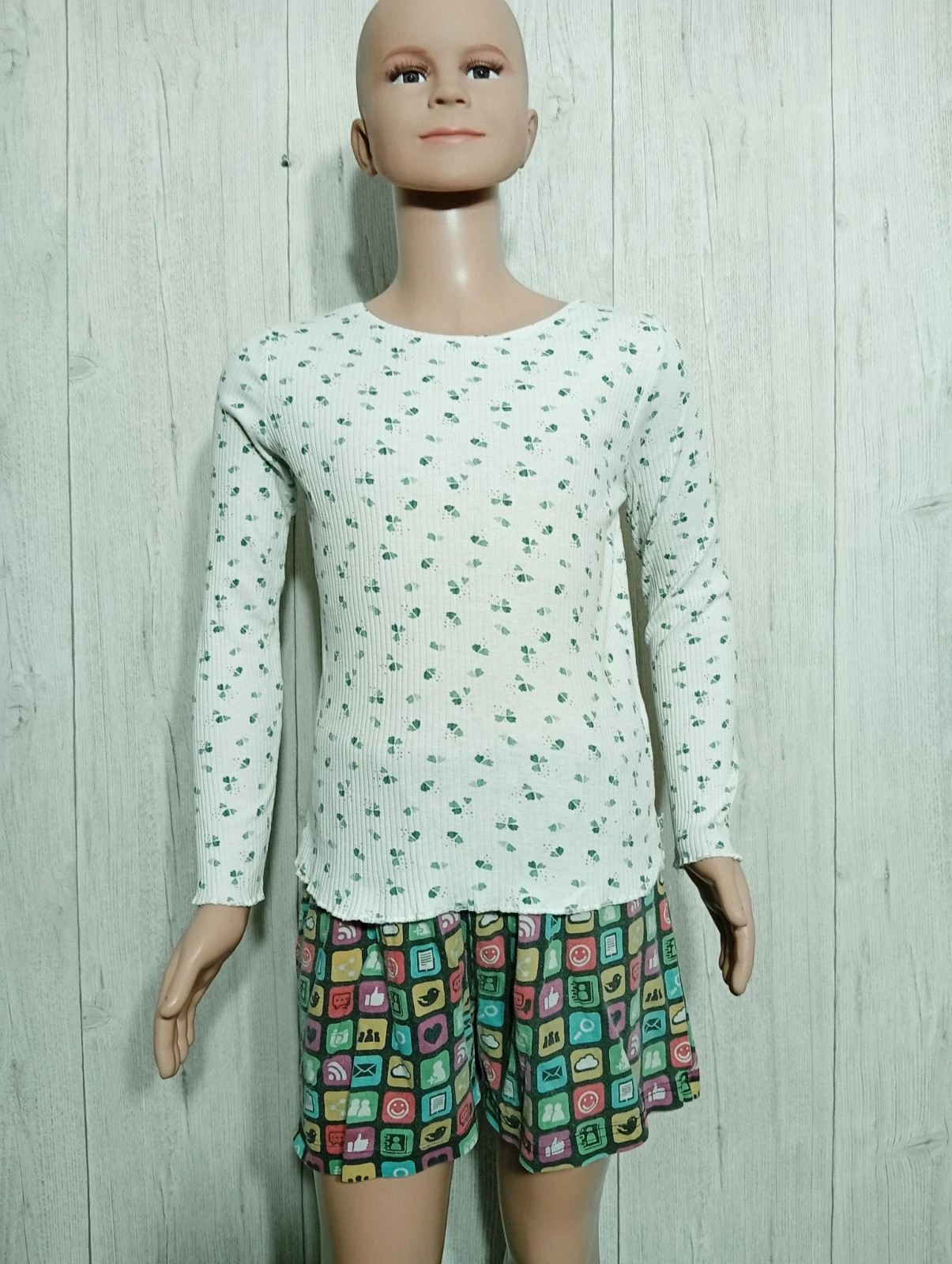 T-shirt manche longue fille - Taille 8 ans ( 128 cm) - okaidi - couleur blanc à motif vert