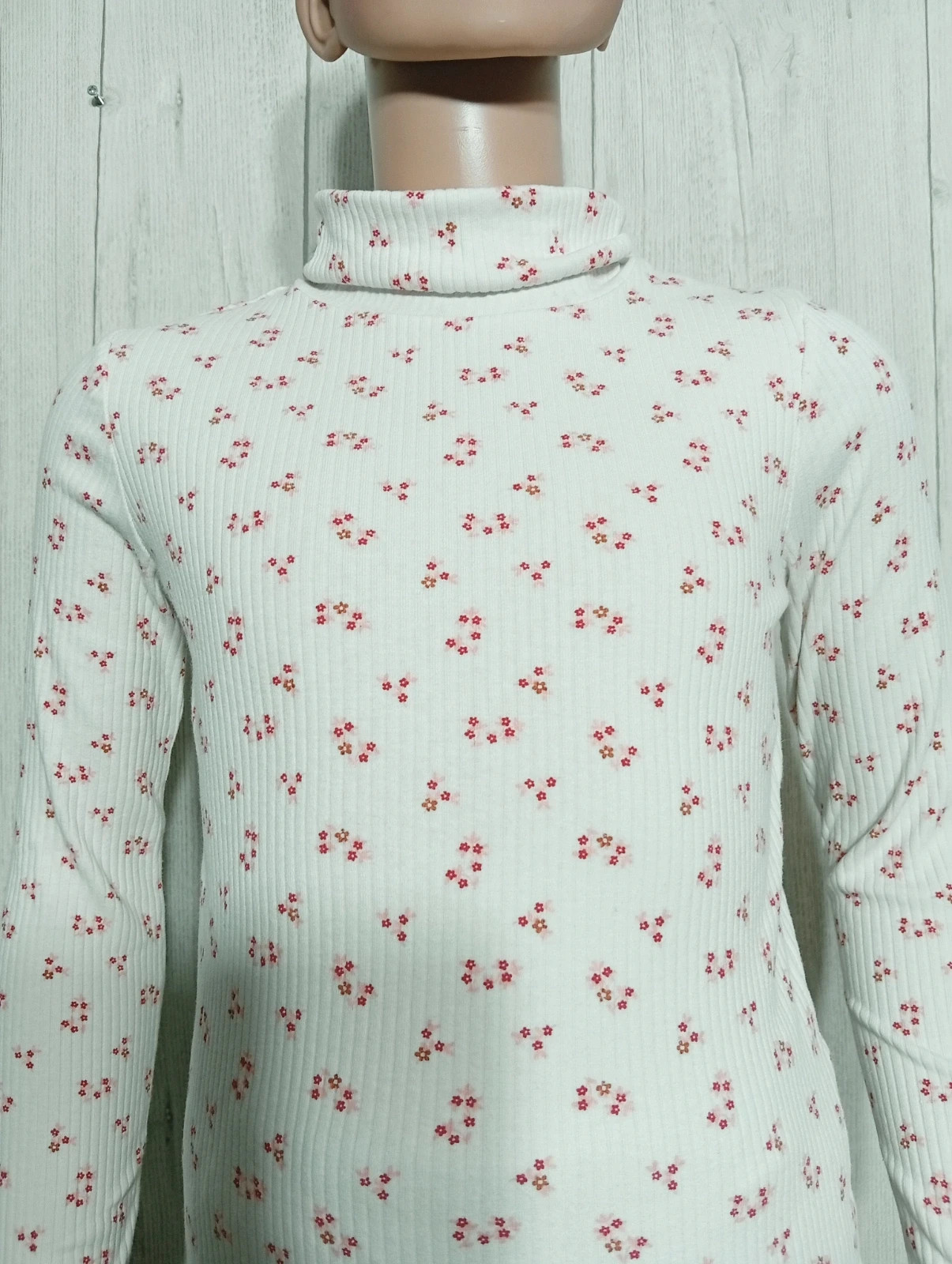 Pull à col roule fille- Taille 8 ans ( 128 cm) - okaidi - couleur blanc et rouge – Okaïdi – taille 8 ans / 128 cm 2