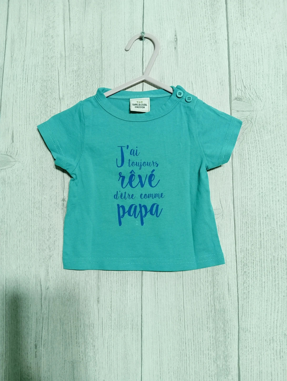 T-shirt manche courte garcon- Taille 3 mois ( 59 cm) - tape a loeil- Couleur bleu